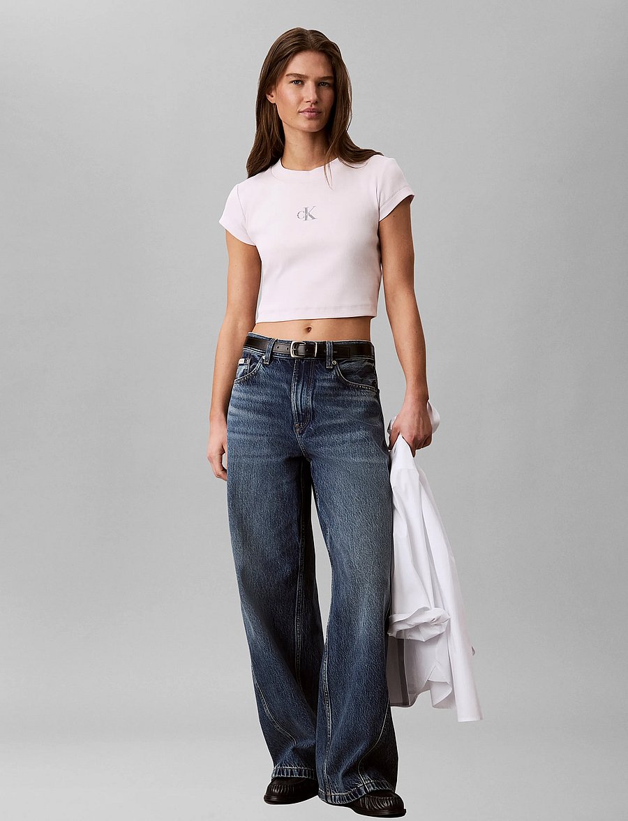 Calvin Klein Jeans - MONOLOGO BABY RIB TEE - crop tops - crystal blush - 0