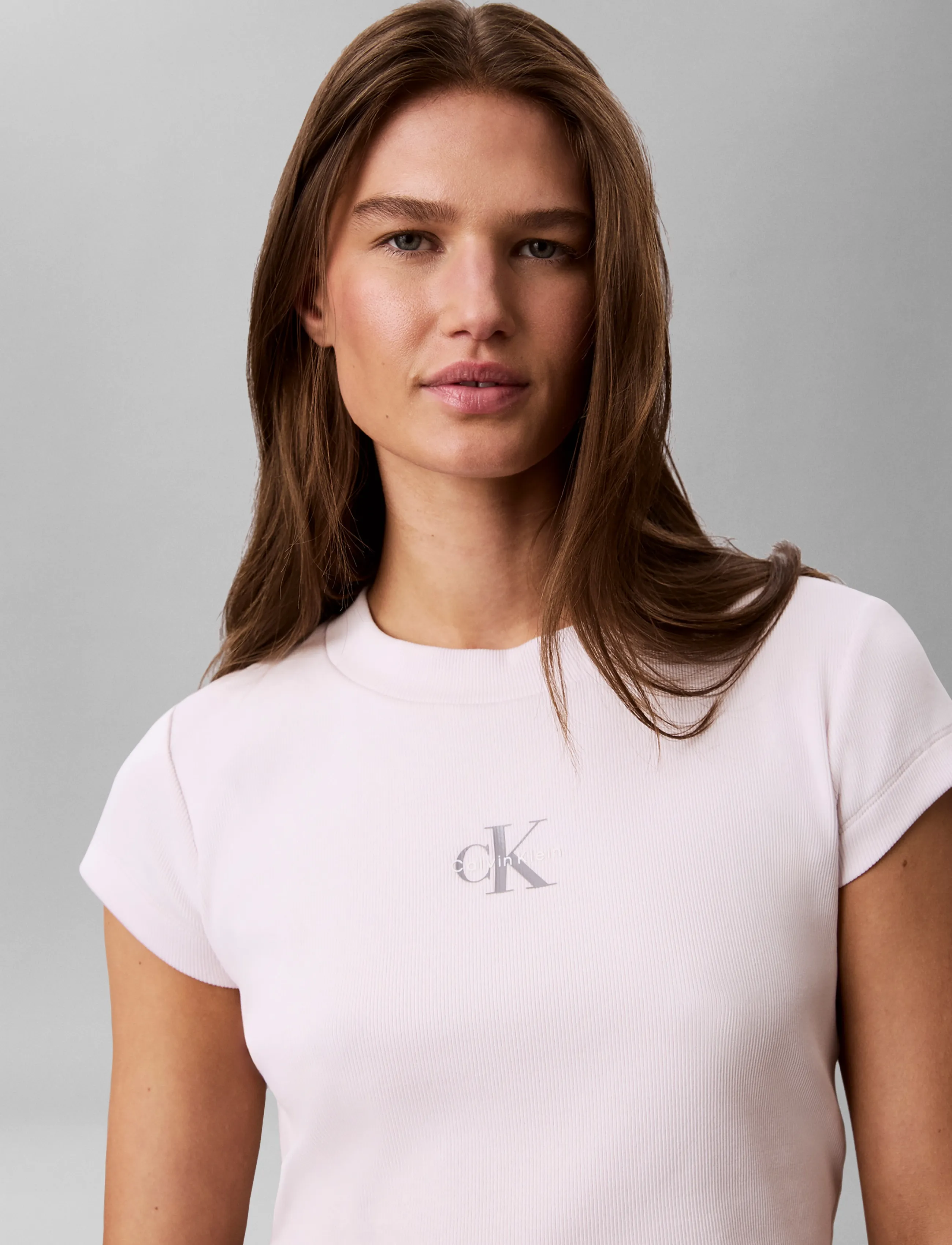 Calvin Klein Jeans - MONOLOGO BABY RIB TEE - crop tops - crystal blush - 2