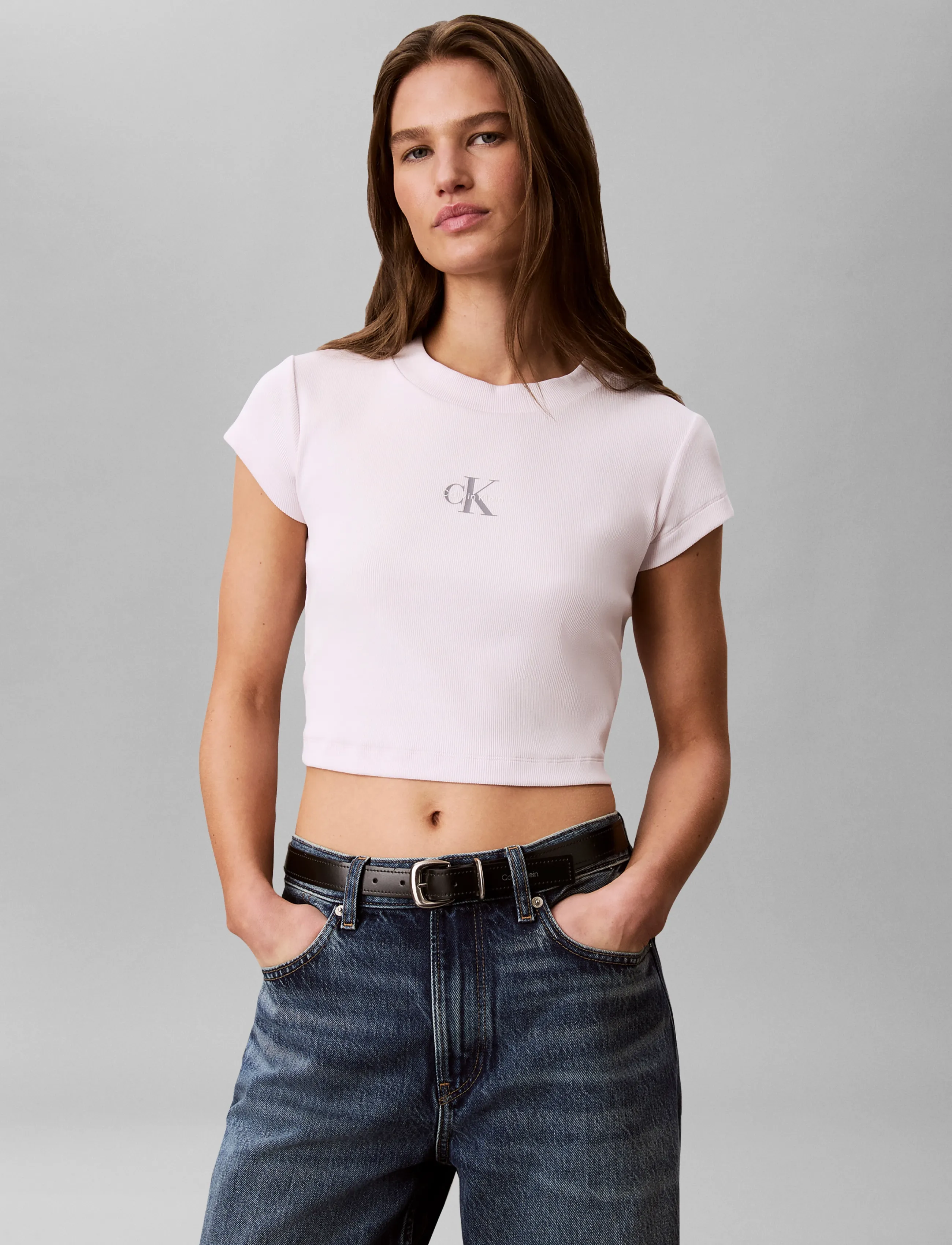 Calvin Klein Jeans - MONOLOGO BABY RIB TEE - crop tops - crystal blush - 3