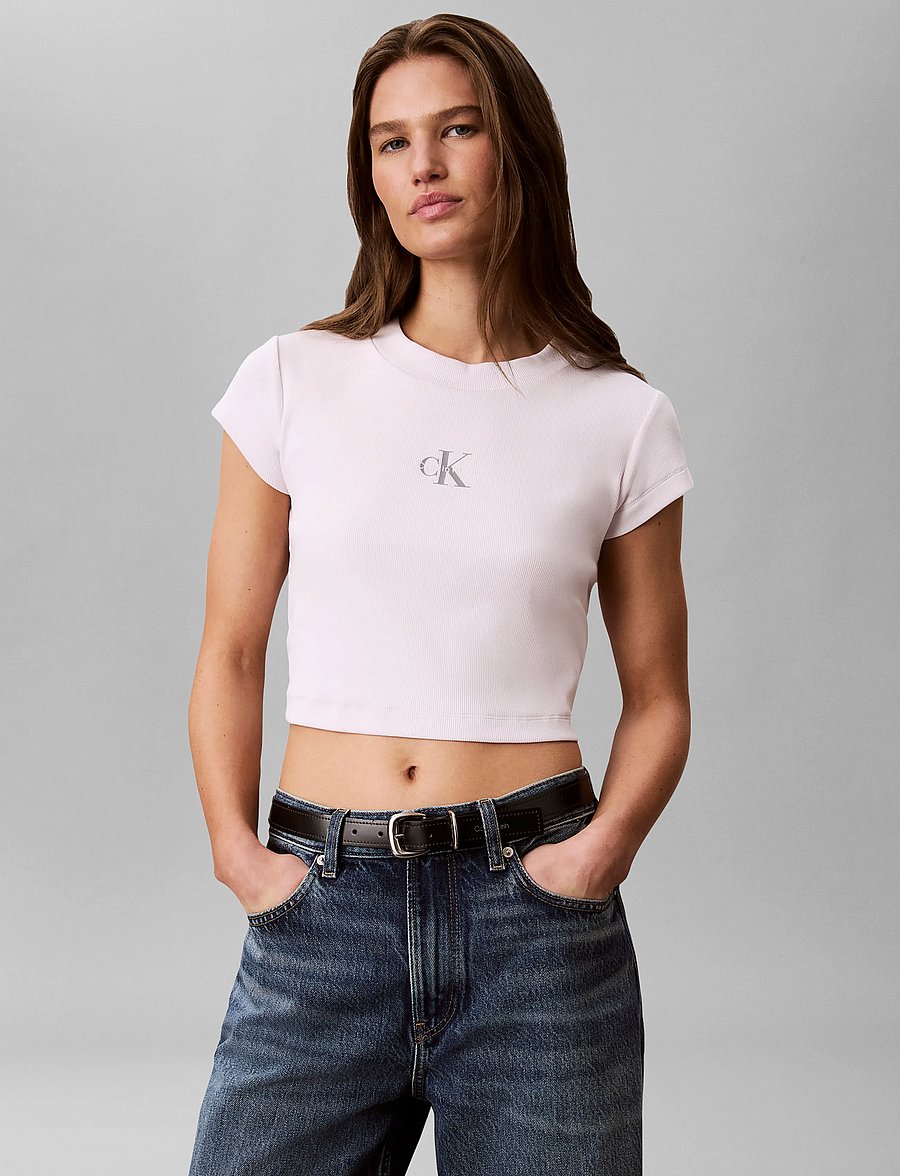 Calvin Klein Jeans - MONOLOGO BABY RIB TEE - crop tops - crystal blush - 3