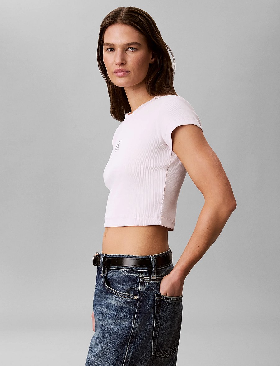 Calvin Klein Jeans - MONOLOGO BABY RIB TEE - crop tops - crystal blush - 5