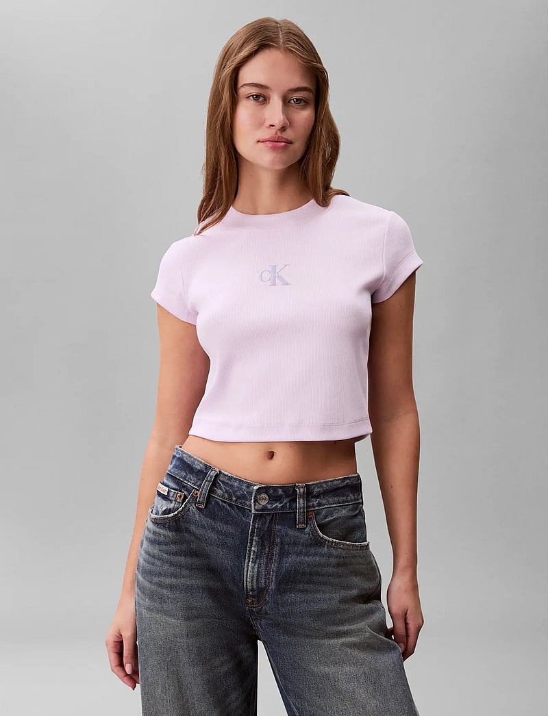 Calvin Klein Jeans - MONOLOGO BABY RIB TEE - crop tops - island lilac - 3