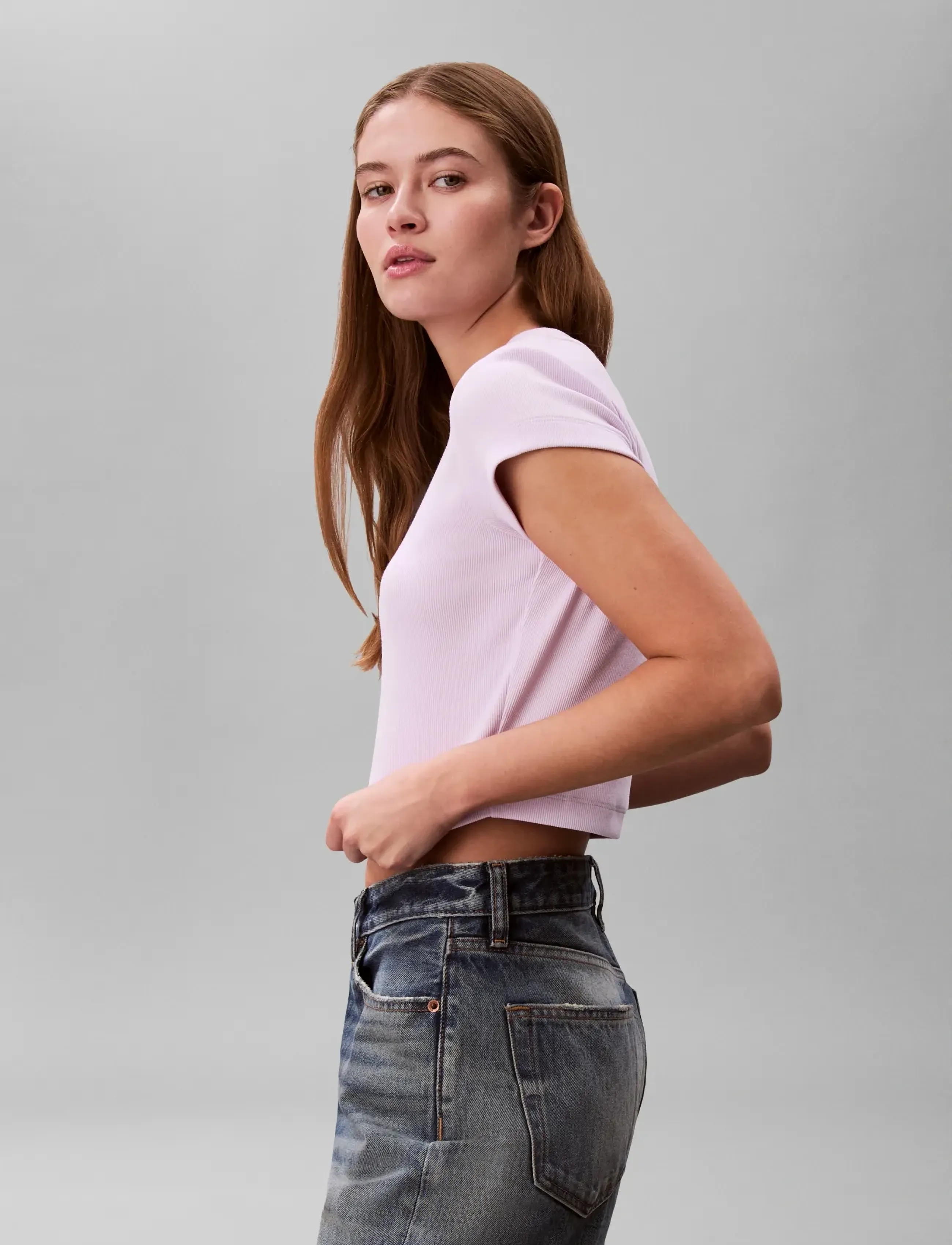 Calvin Klein Jeans - MONOLOGO BABY RIB TEE - nabapluusid - island lilac - 5