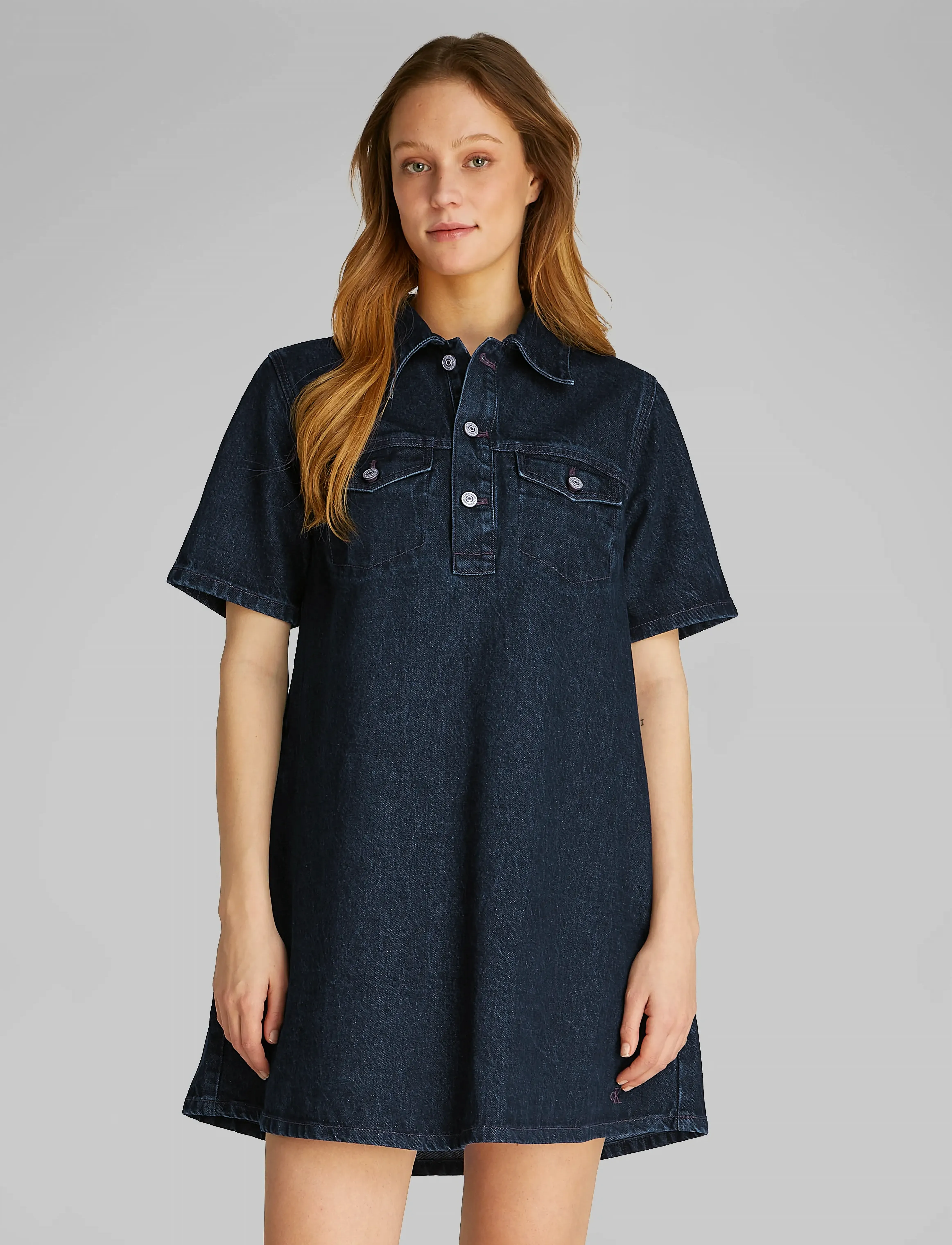 Calvin Klein Jeans Popover Denim Dress Dark Ck Blue, XS, Dresses, Blau - Short Dress, Frauen