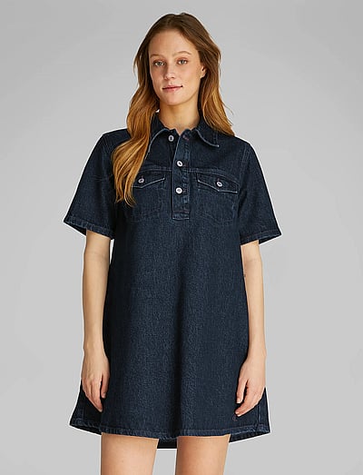 Calvin Klein Jeans POPOVER DENIM DRESS DARK CK BLUE - Jeansklänningar - DARK CK BLUE / blue