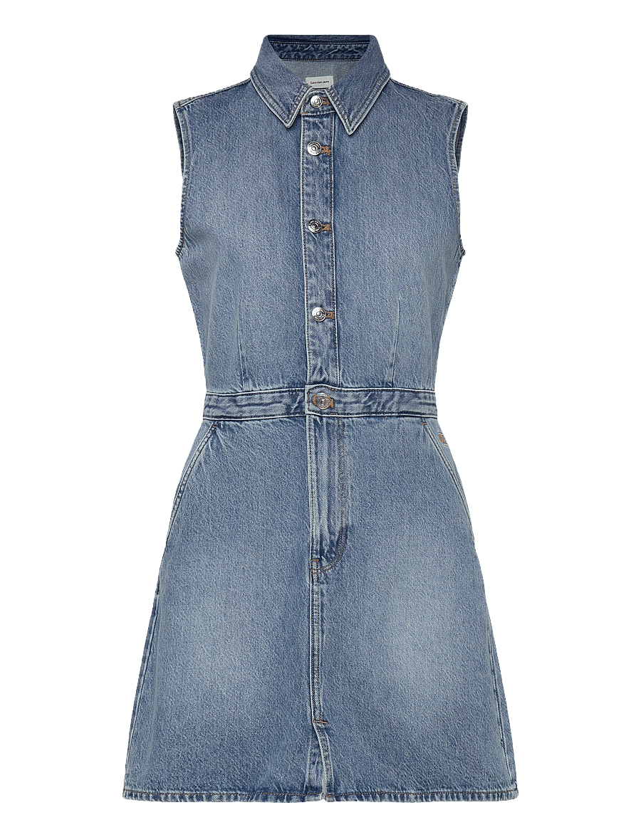Calvin Klein Jeans - SLVLSS DENIM TRUCKERDRESS - robes en jeans - sage stone - 1