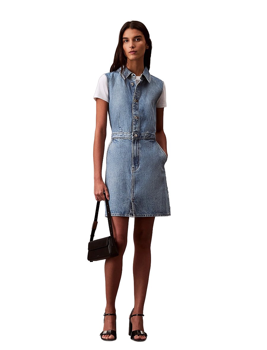 Calvin Klein Jeans - SLVLSS DENIM TRUCKERDRESS - robes en jeans - sage stone - 0