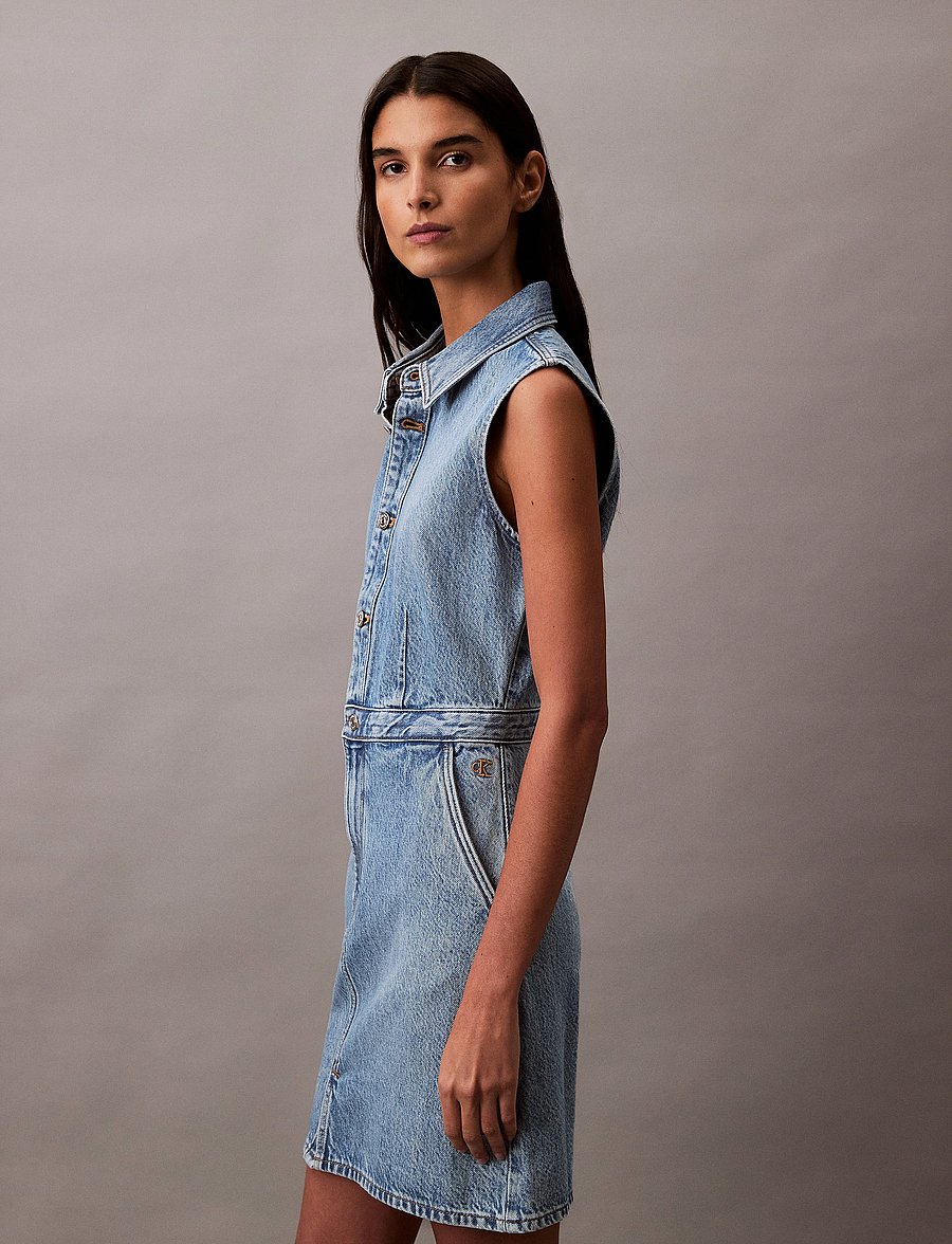 Calvin Klein Jeans - SLVLSS DENIM TRUCKERDRESS - robes en jeans - sage stone - 5