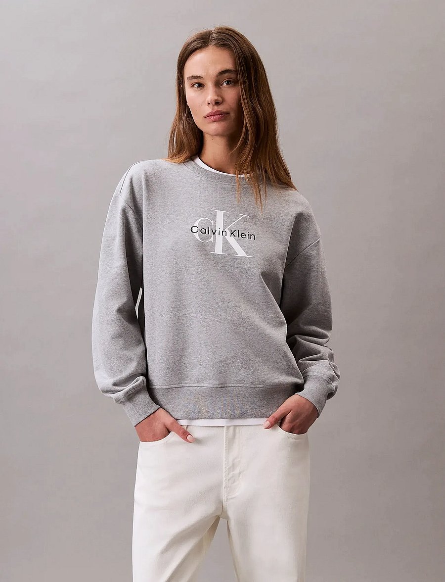 Calvin Klein Jeans - LS MONOLOGO FRENCH TERRY RLXD CR - sweatshirts - heroic grey heather - 0