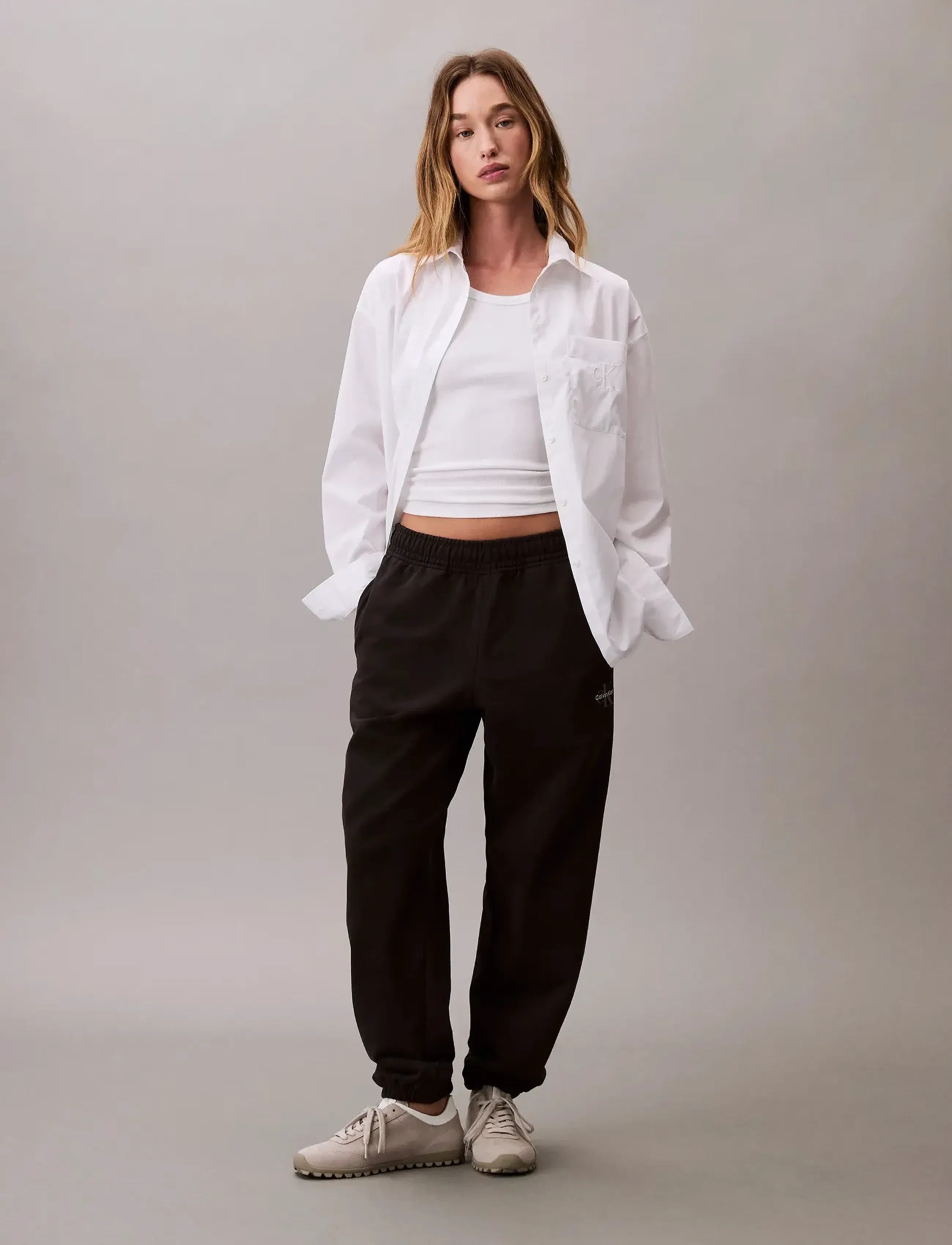 Calvin Klein Jeans Monologo French Terry Jogger, XS, Black, Bukser > Joggers, Dame