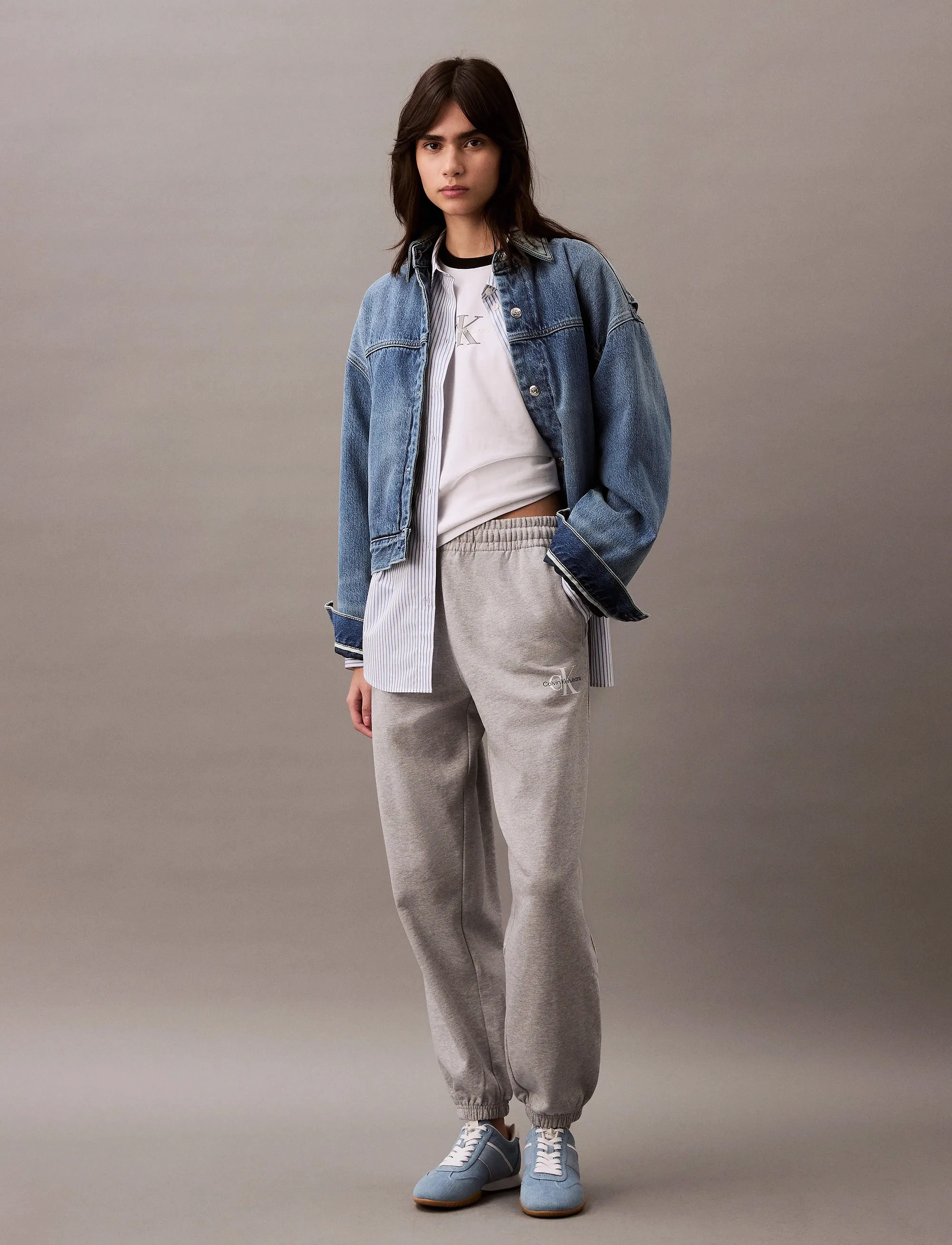 Calvin Klein Jeans Monologo French Terry Jogger, XXS, Grey, Bukser > Joggers, Dame