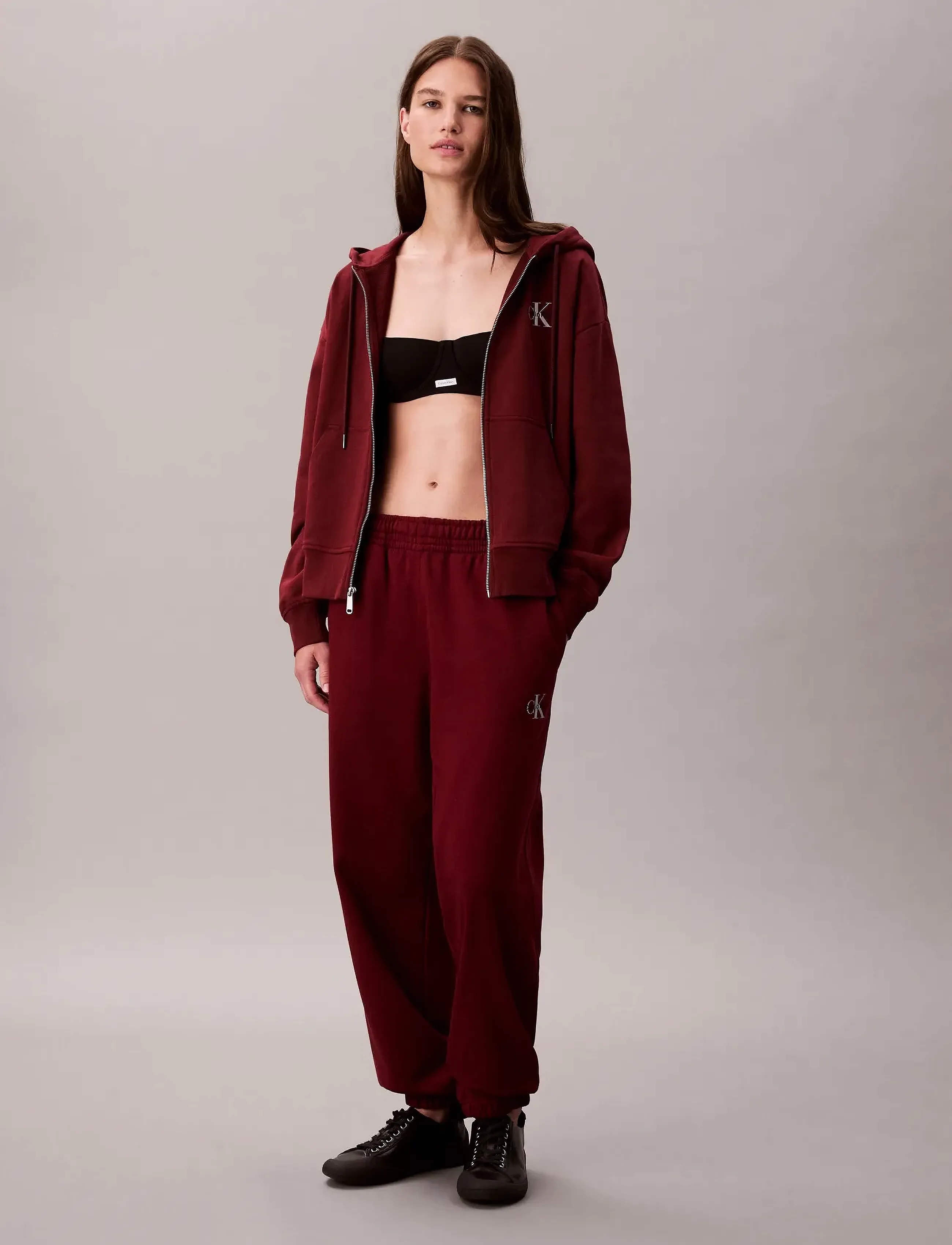 Calvin Klein Jeans Monologo French Terry Jogger, XS, Burgundy, Bukser > Joggers, Dame