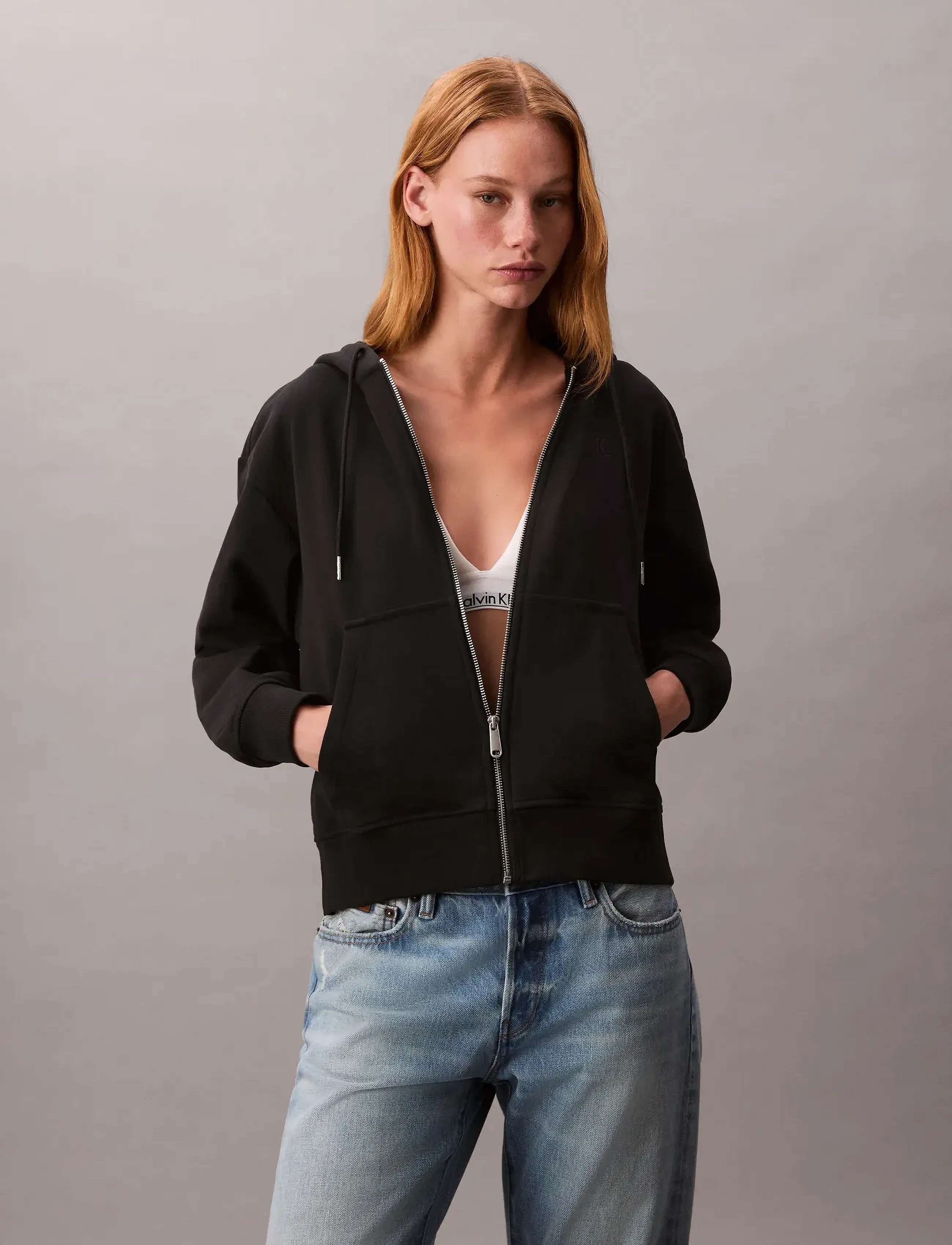 Calvin Klein Jeans - ARCHIVE LOGO FRENCH TERRY FZ HOO - hættetrøjer - black - 2