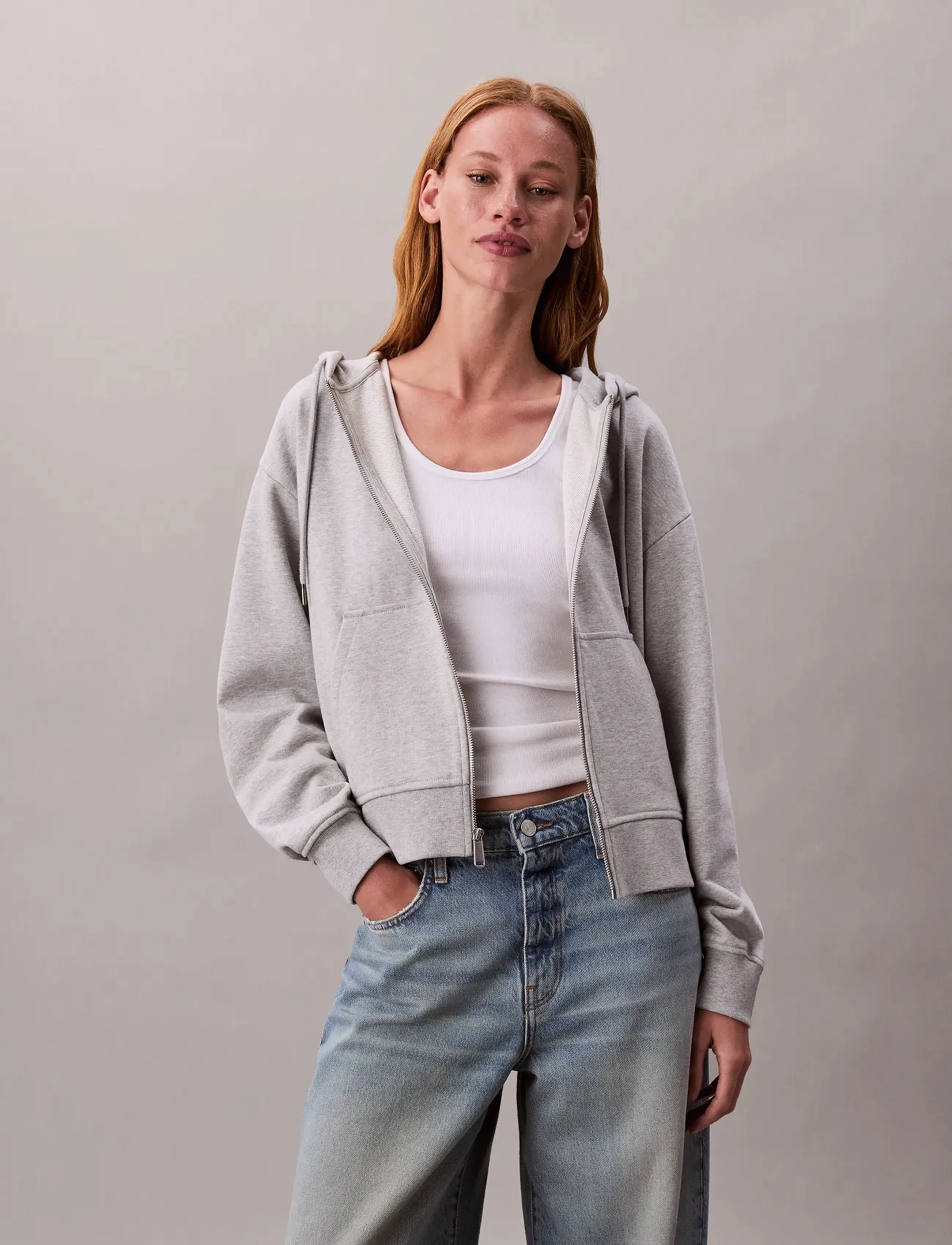 Calvin Klein Jeans ARCHIVE LOGO FRENCH TERRY FZ HOO - Calvin Klein - HISTORY GREY HEATHER / grey