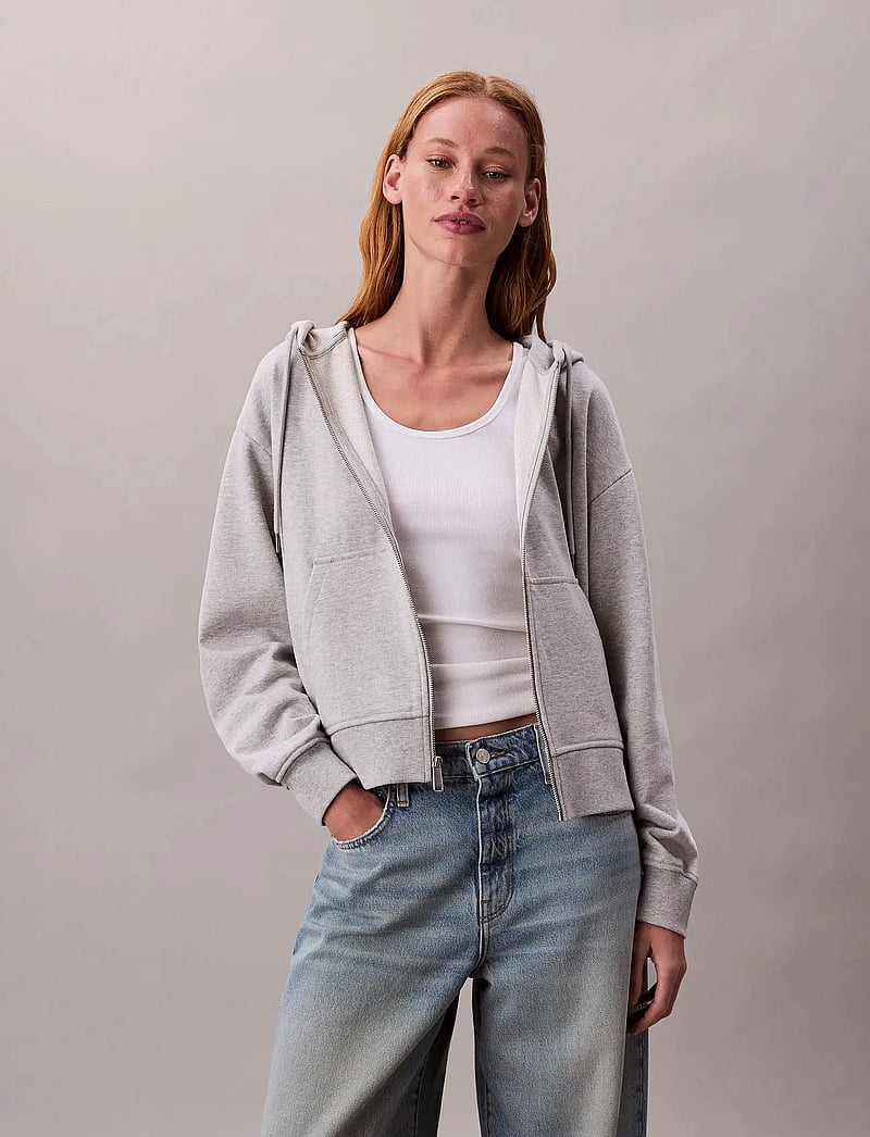 Calvin Klein Jeans - ARCHIVE LOGO FRENCH TERRY FZ HOO - hoodies - history grey heather - 0