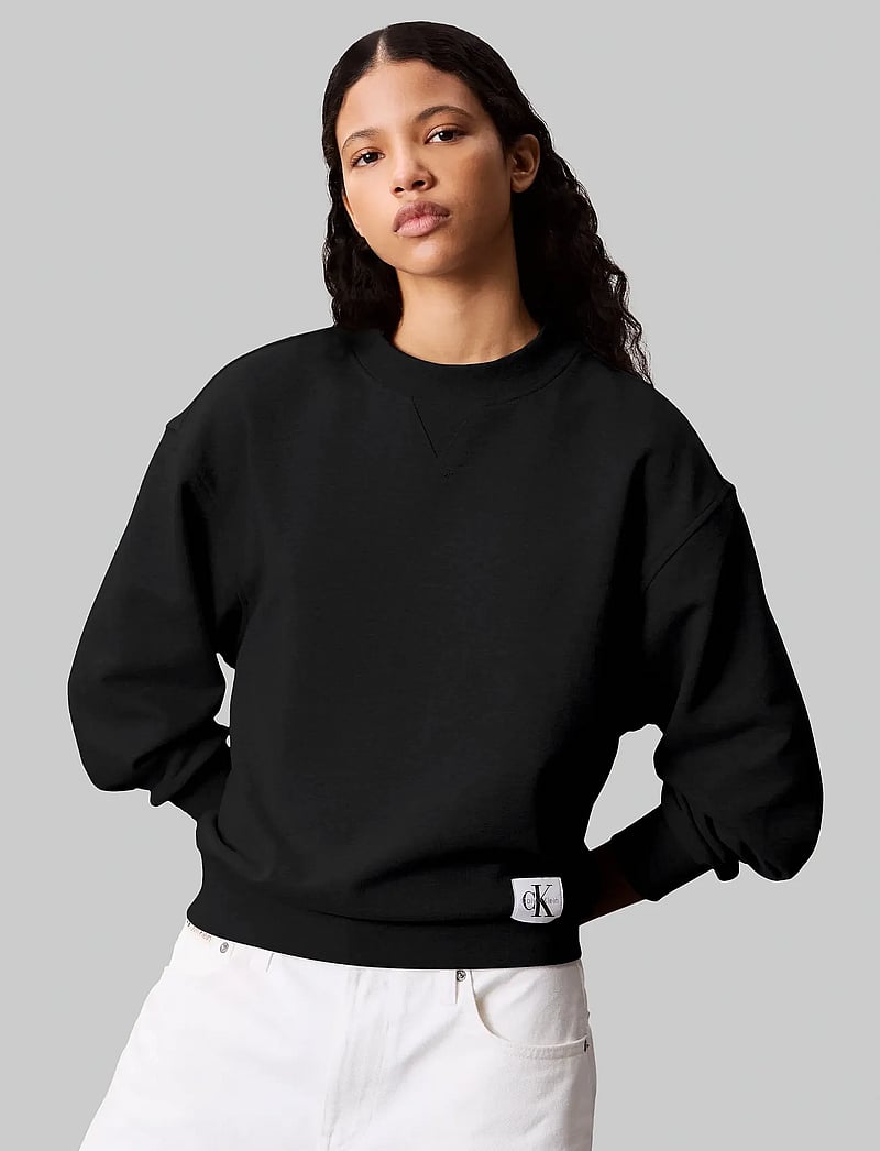 Calvin Klein Jeans - A- LS BADGE LOGO TERRY CREW NK - dressipluusid - black - 0