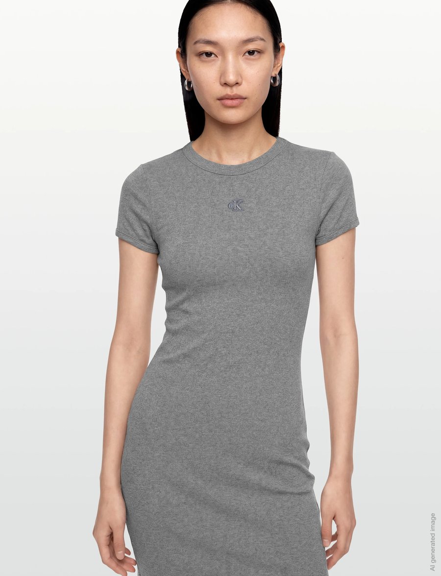 Calvin Klein Jeans - SS CTN CONTOUR 1X1 RIB SS MINI D - t-shirt-kleider - med gray heather - 3