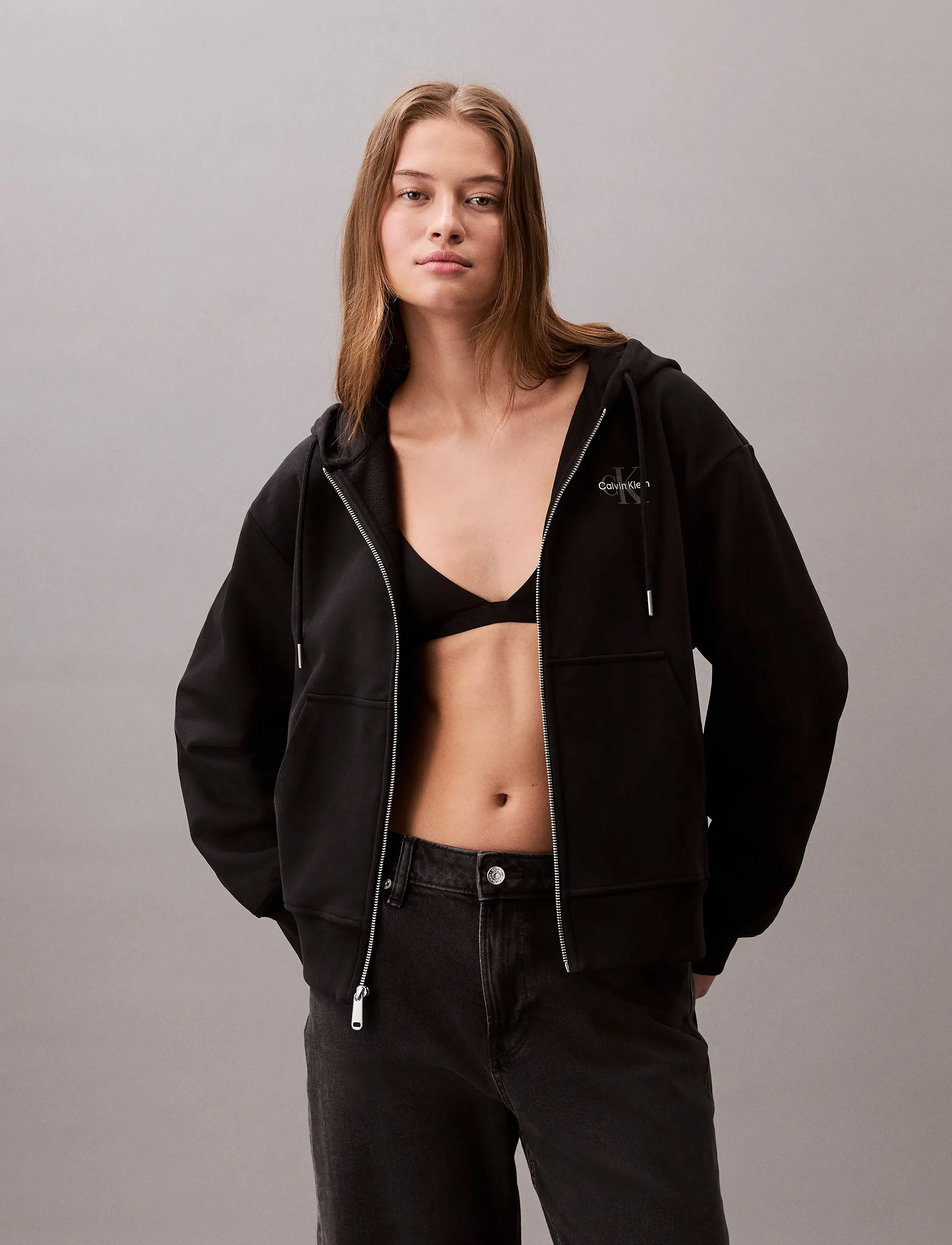 Calvin Klein Jeans LS MONOLOGO F TERRY FZ BF HOODIE - Kapuzenpullover - BLACK / black