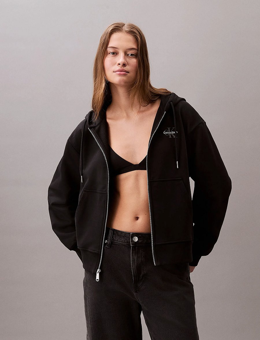 Calvin Klein Jeans - LS MONOLOGO F TERRY FZ BF HOODIE - hættetrøjer - black - 0