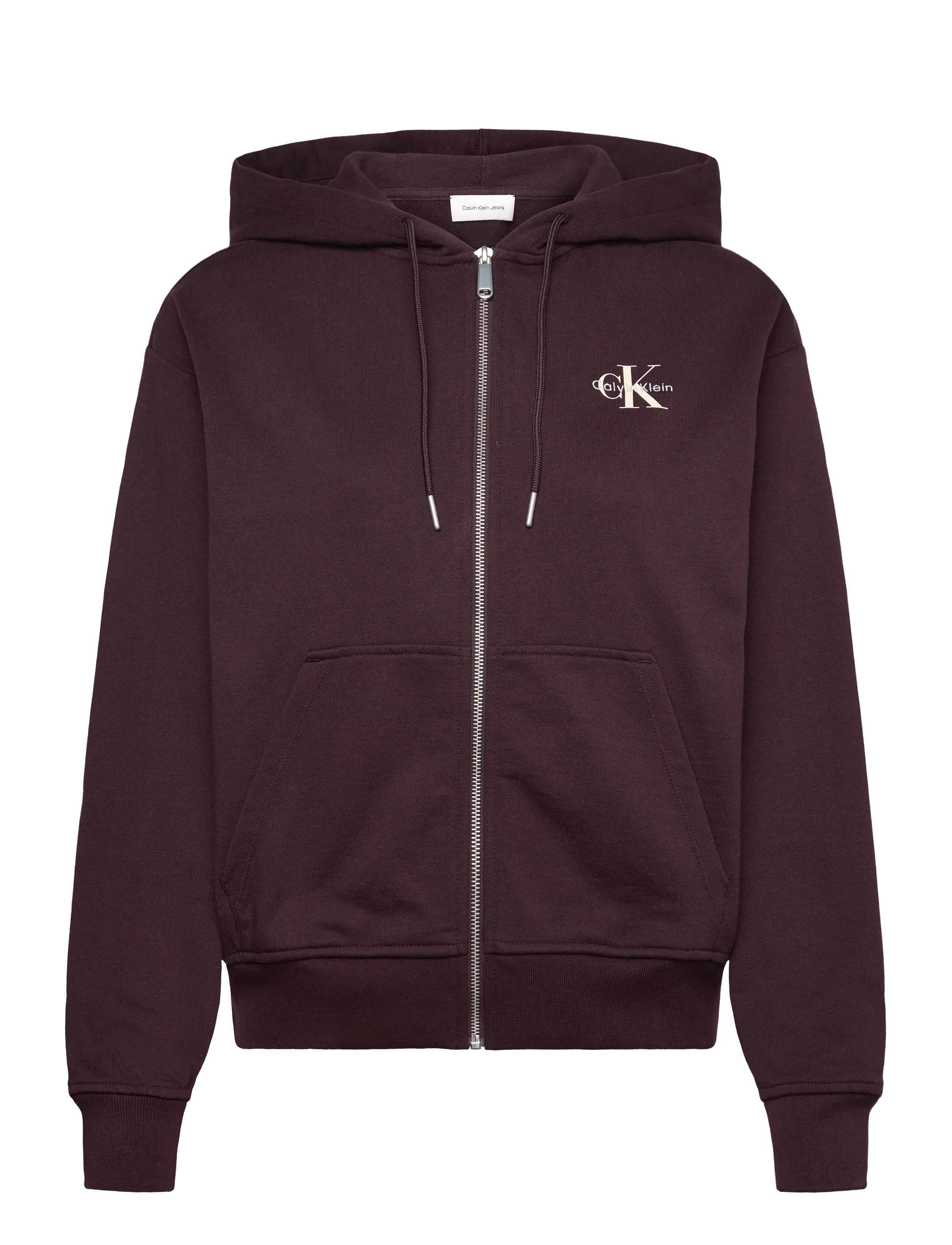 Calvin Klein Jeans MONOLOGO FRENCH TERRY FZ BF HOOD - Nyheder - MOCHA BROWN / burgundy