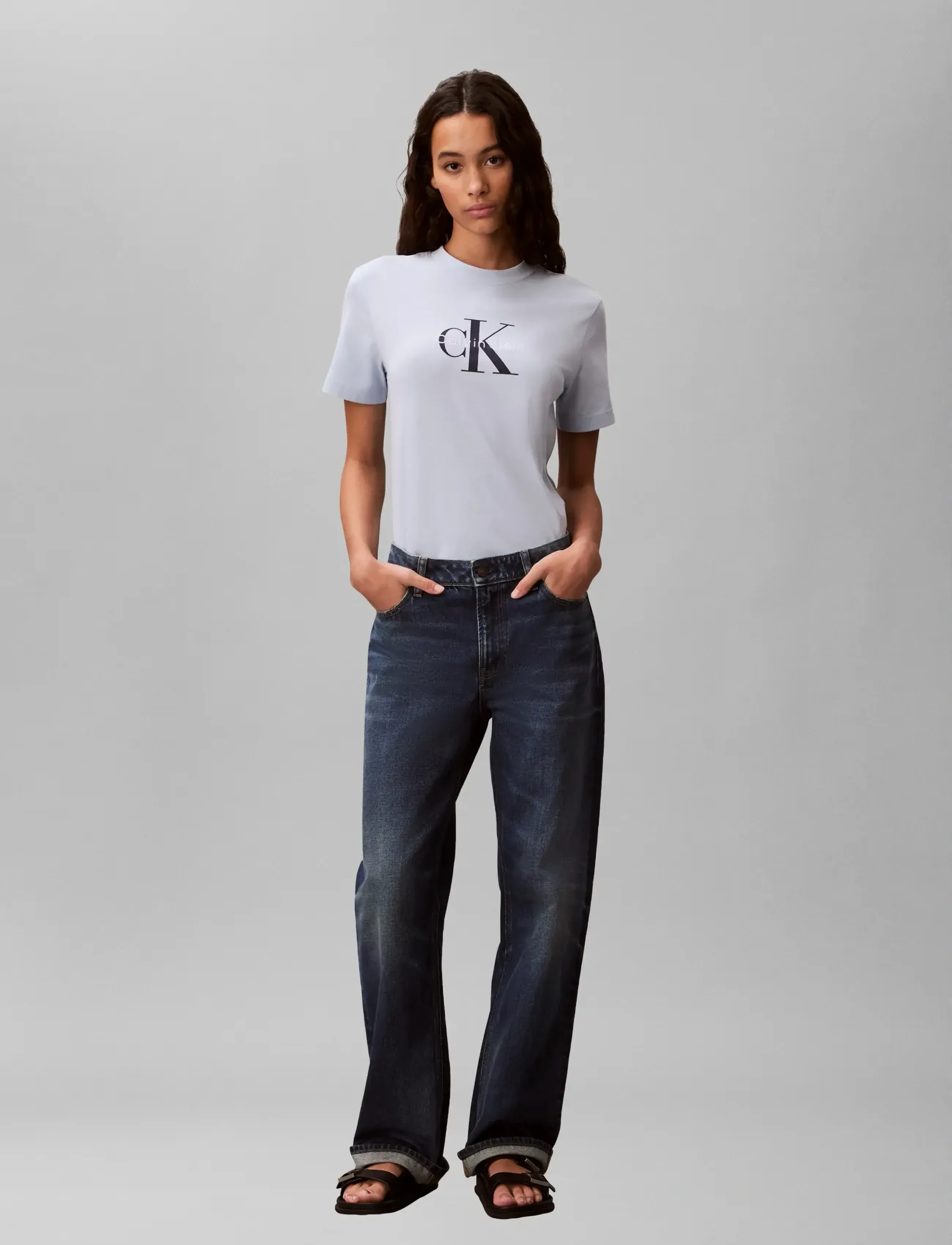 Calvin Klein Jeans HERO SS CLASSIC MONOLOGO CNECK T - T-Shirts & Tops - BREEZY BLUE / blue