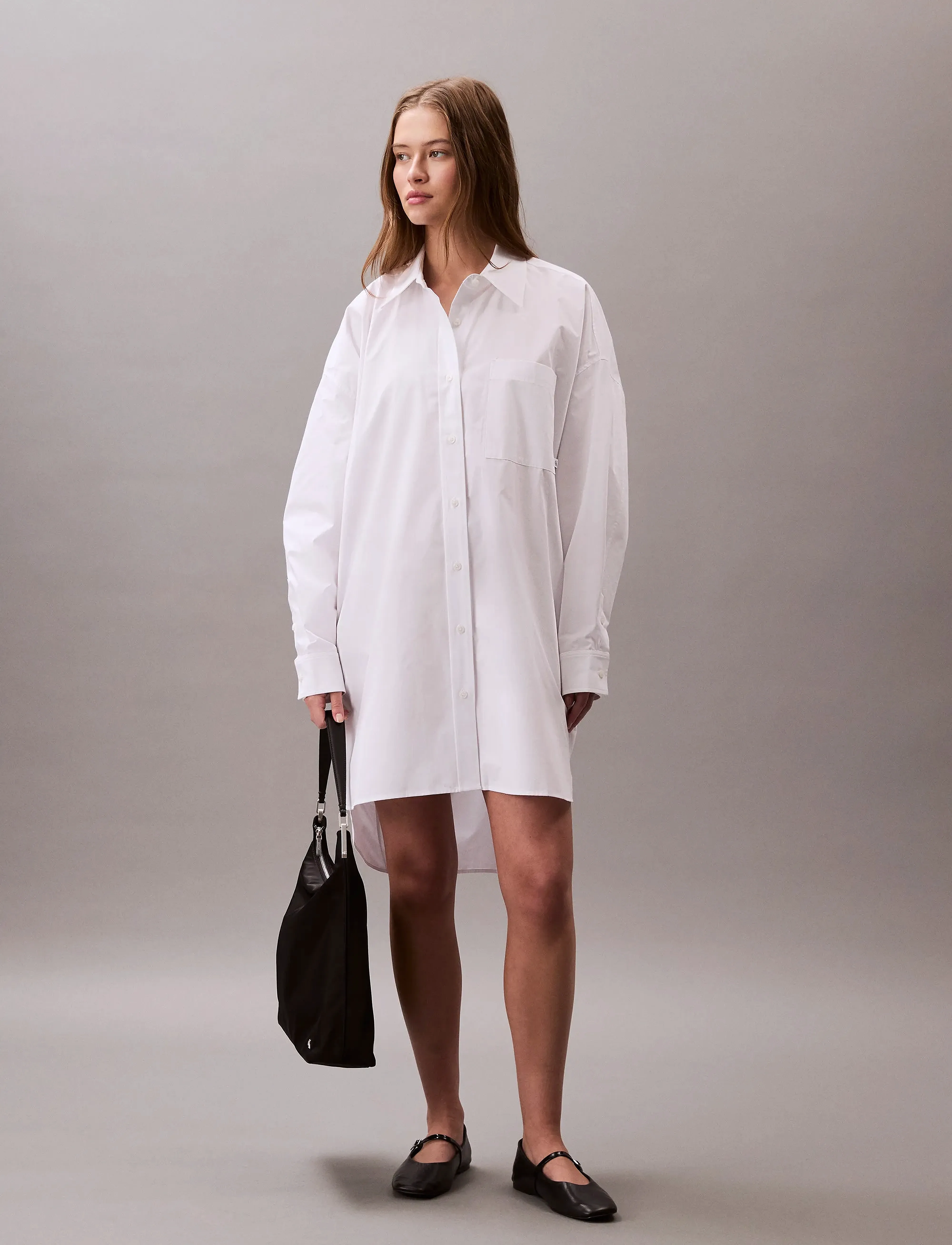 Calvin Klein Jeans Cotton Oversized Mini Shirtdress, Kvinder, Oversized Mini Skjortekjole, Hvid, Str: XXS