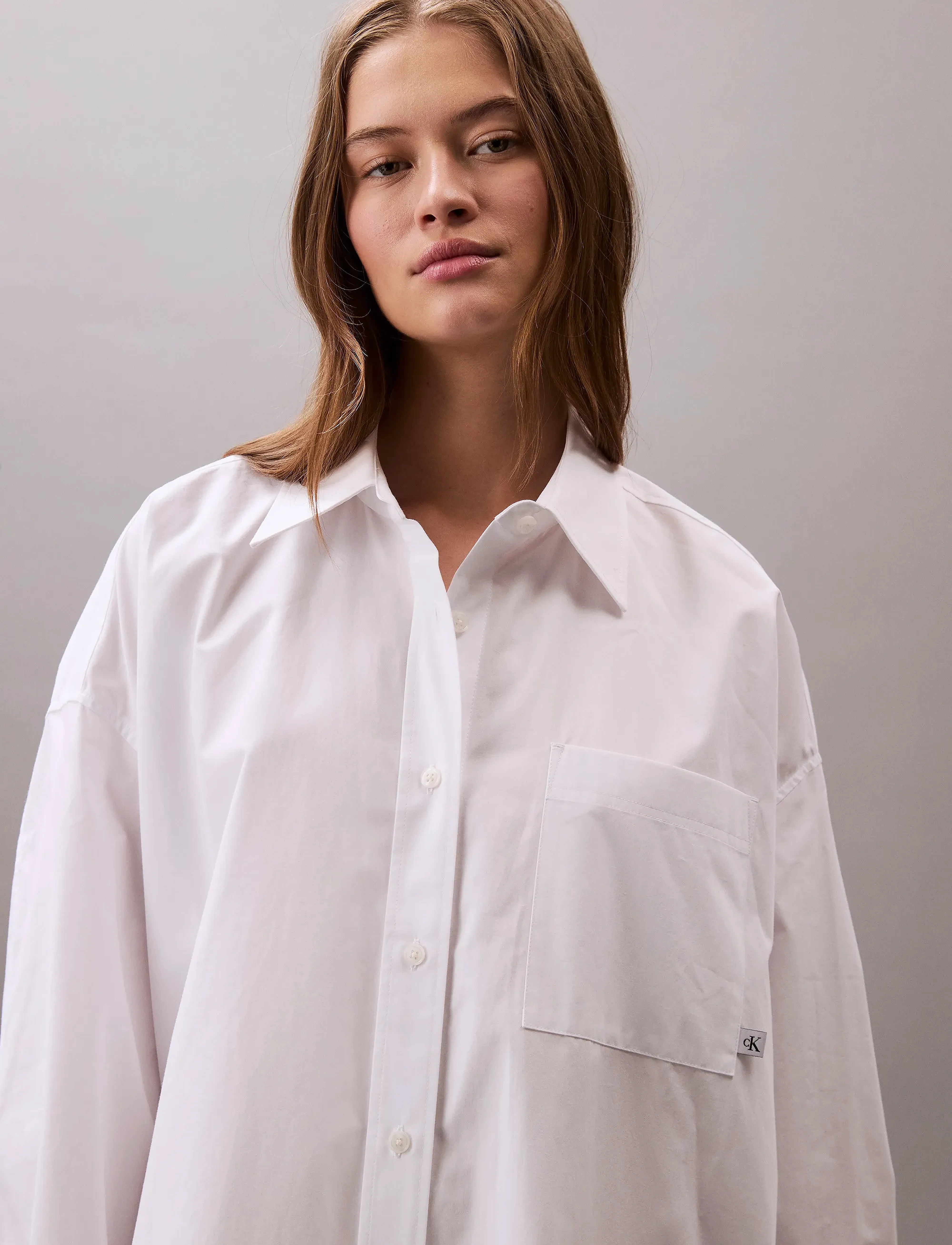 Calvin Klein Jeans - Cotton Oversized Mini Shirtdress - shirt dresses - brilliant white - 3