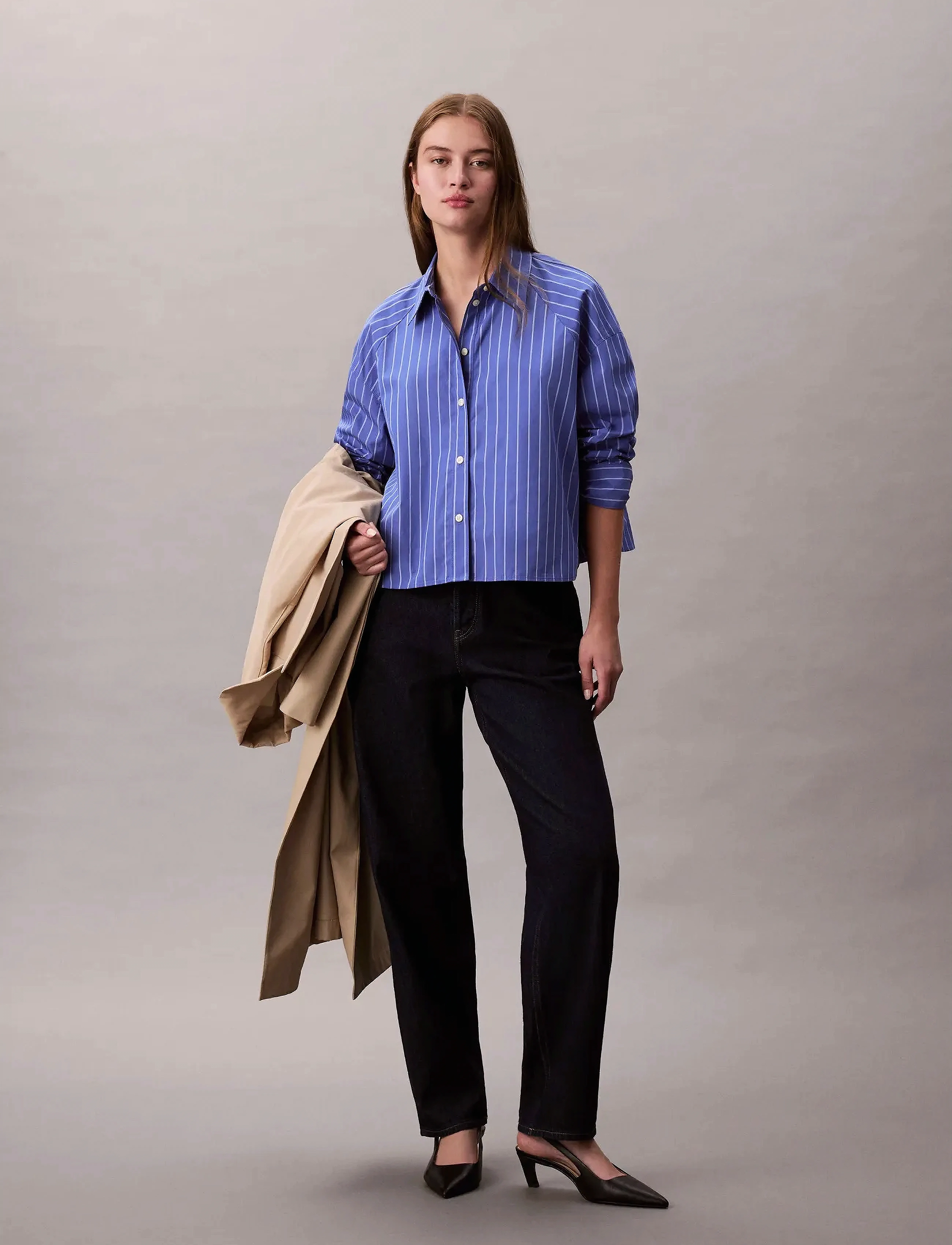 Calvin Klein Jeans YD STRIPE BOXY CROPPED SHIRT - Blusen & Hemden - 19142 CSW25S_W015+6_AMPARO / blue