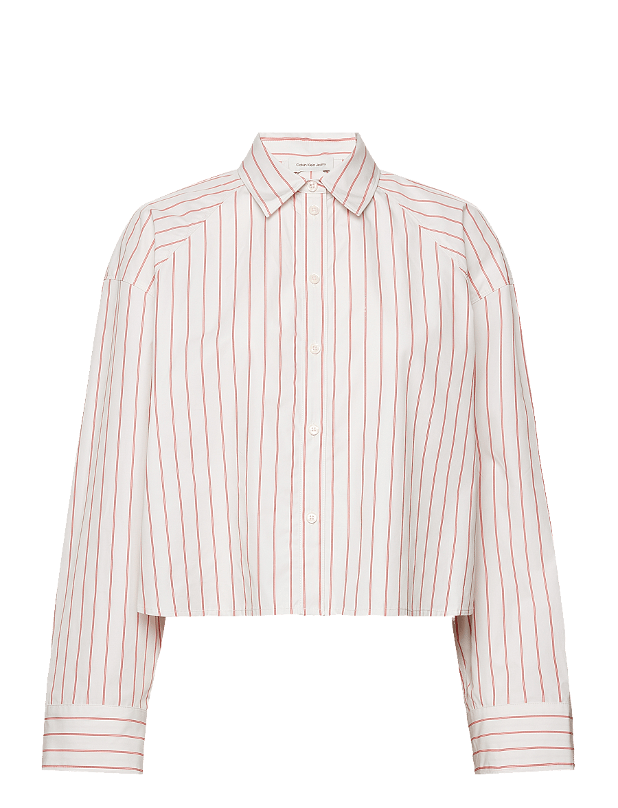 Calvin Klein Jeans - YD STRIPE BOXY CROPPED SHIRT - langärmlige hemden - 19142 csw25s_w015+3_chalk - 1