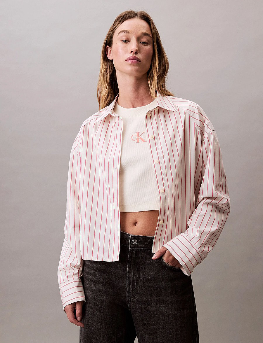 Calvin Klein Jeans - YD STRIPE BOXY CROPPED SHIRT - langärmlige hemden - 19142 csw25s_w015+3_chalk - 0