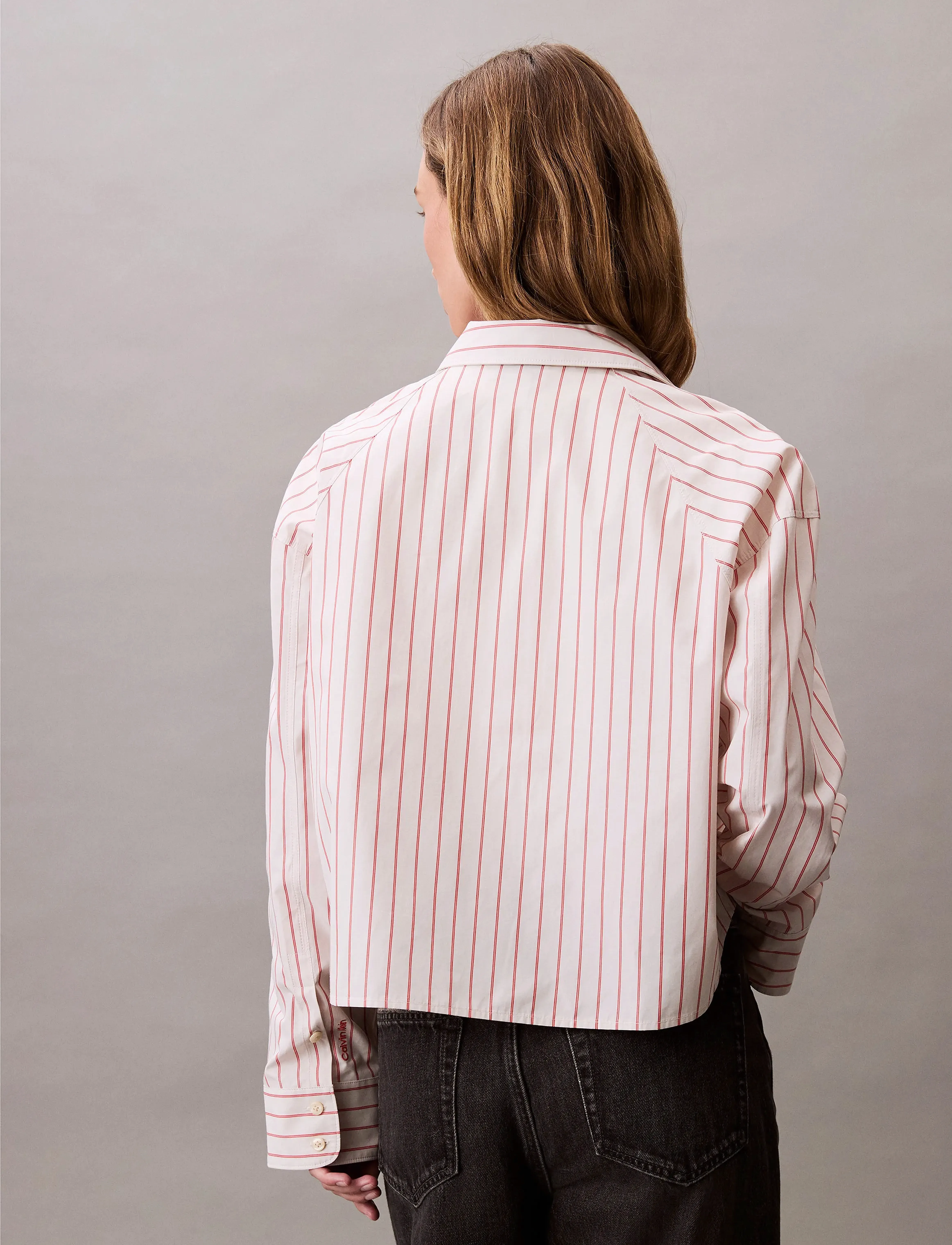 Calvin Klein Jeans - YD STRIPE BOXY CROPPED SHIRT - overhemden met lange mouwen - 19142 csw25s_w015+3_chalk - 3