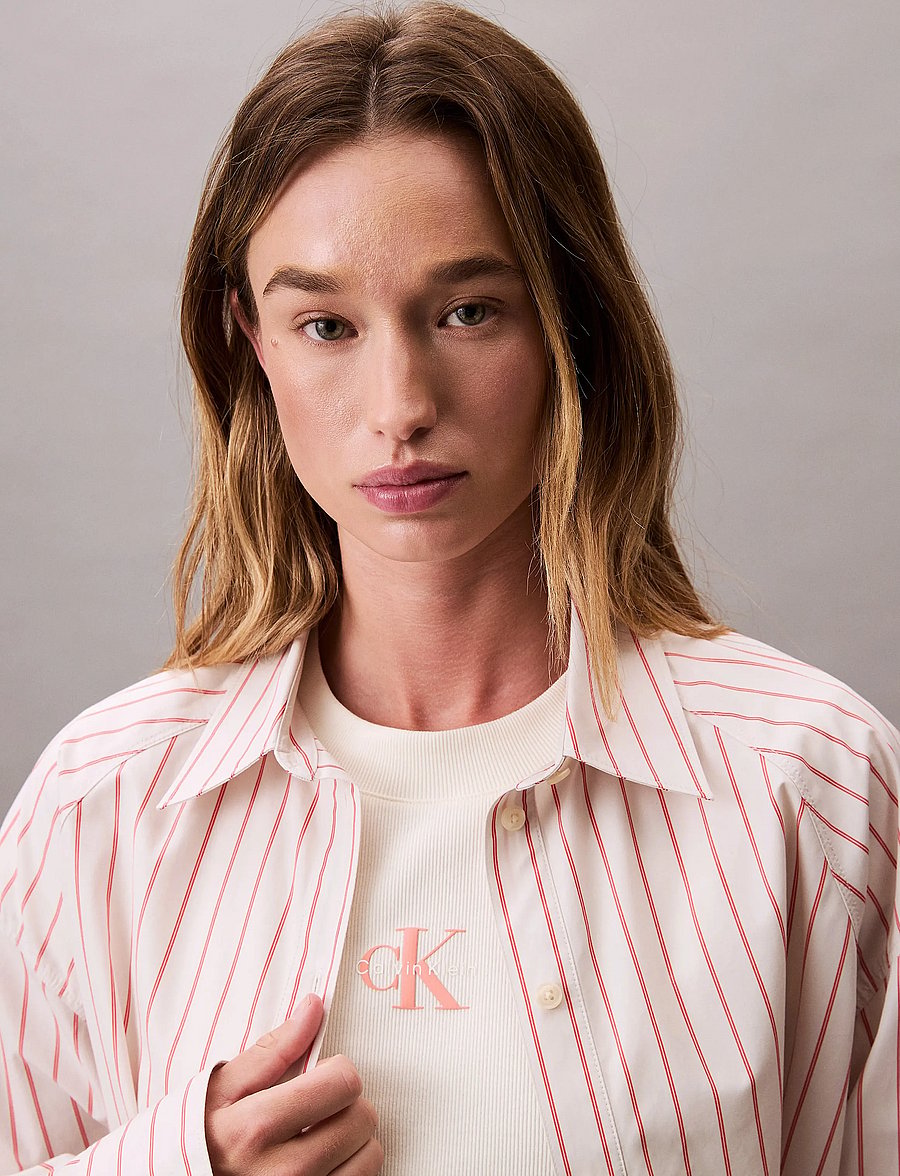 Calvin Klein Jeans - YD STRIPE BOXY CROPPED SHIRT - langärmlige hemden - 19142 csw25s_w015+3_chalk - 5
