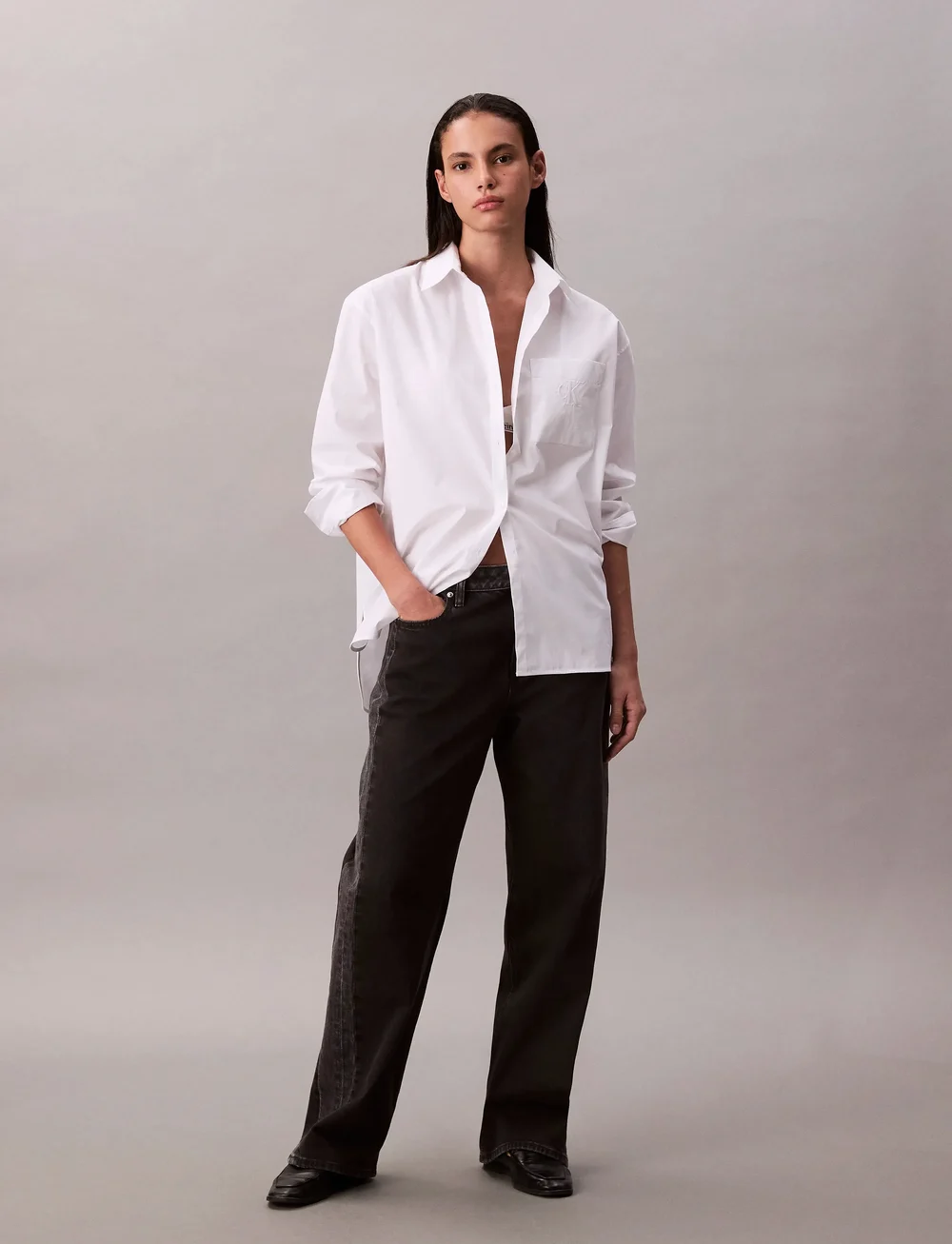 Calvin Klein Jeans - POPLIN RELAXED SHIRT - langerma skyrtur - brilliant white - 0