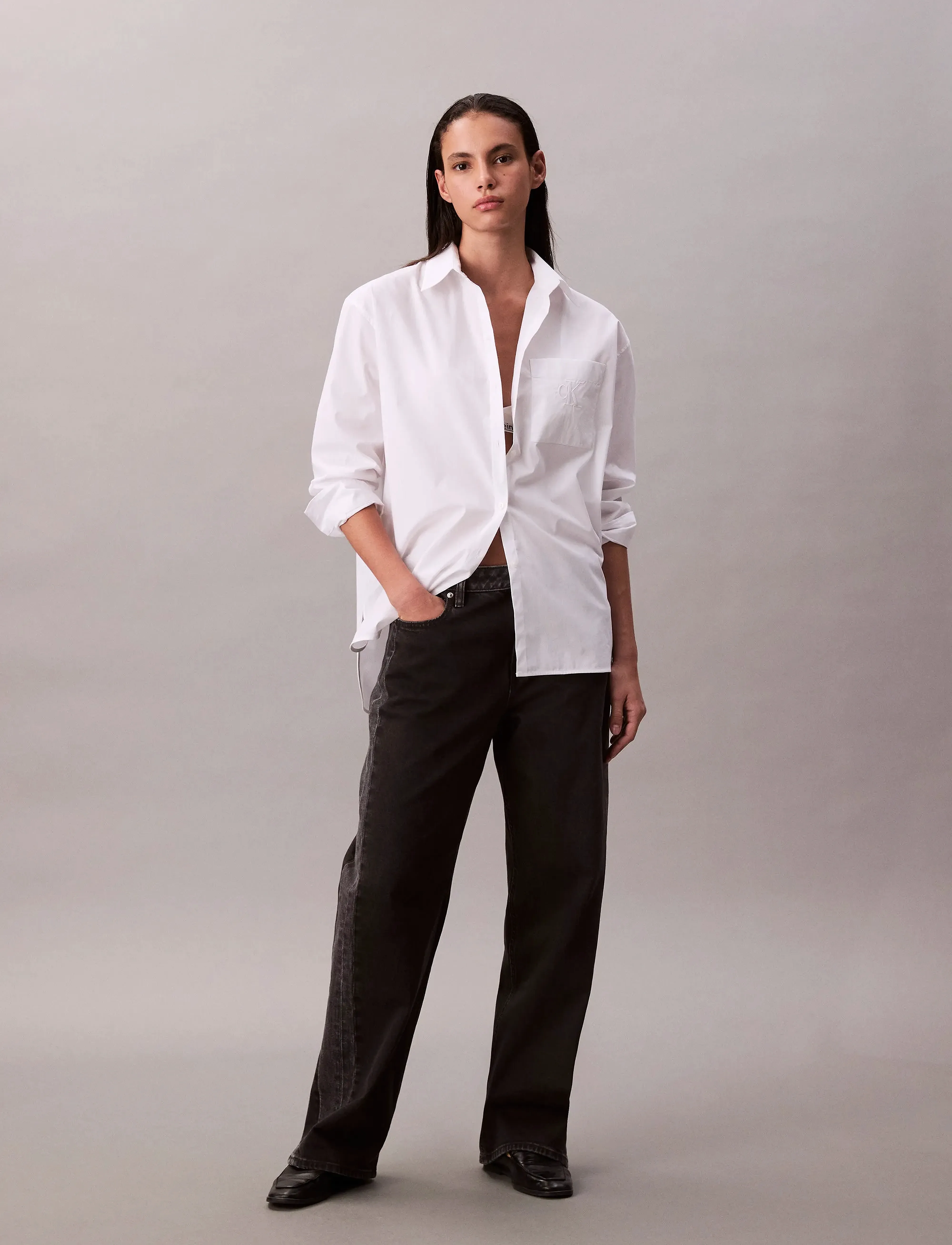 Calvin Klein Jeans POPLIN RELAXED SHIRT - Skjorter - BRILLIANT WHITE / white