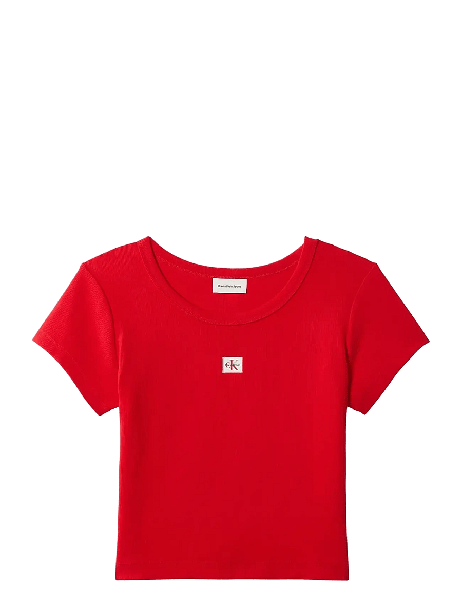 Calvin Klein Jeans - WOVEN LABEL 2X2 BABY RIB BABY TE - crop tops - aged redwood - 1