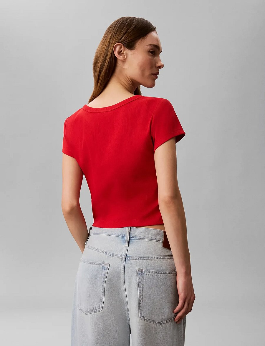 Calvin Klein Jeans - WOVEN LABEL 2X2 BABY RIB BABY TE - crop tops - aged redwood - 2