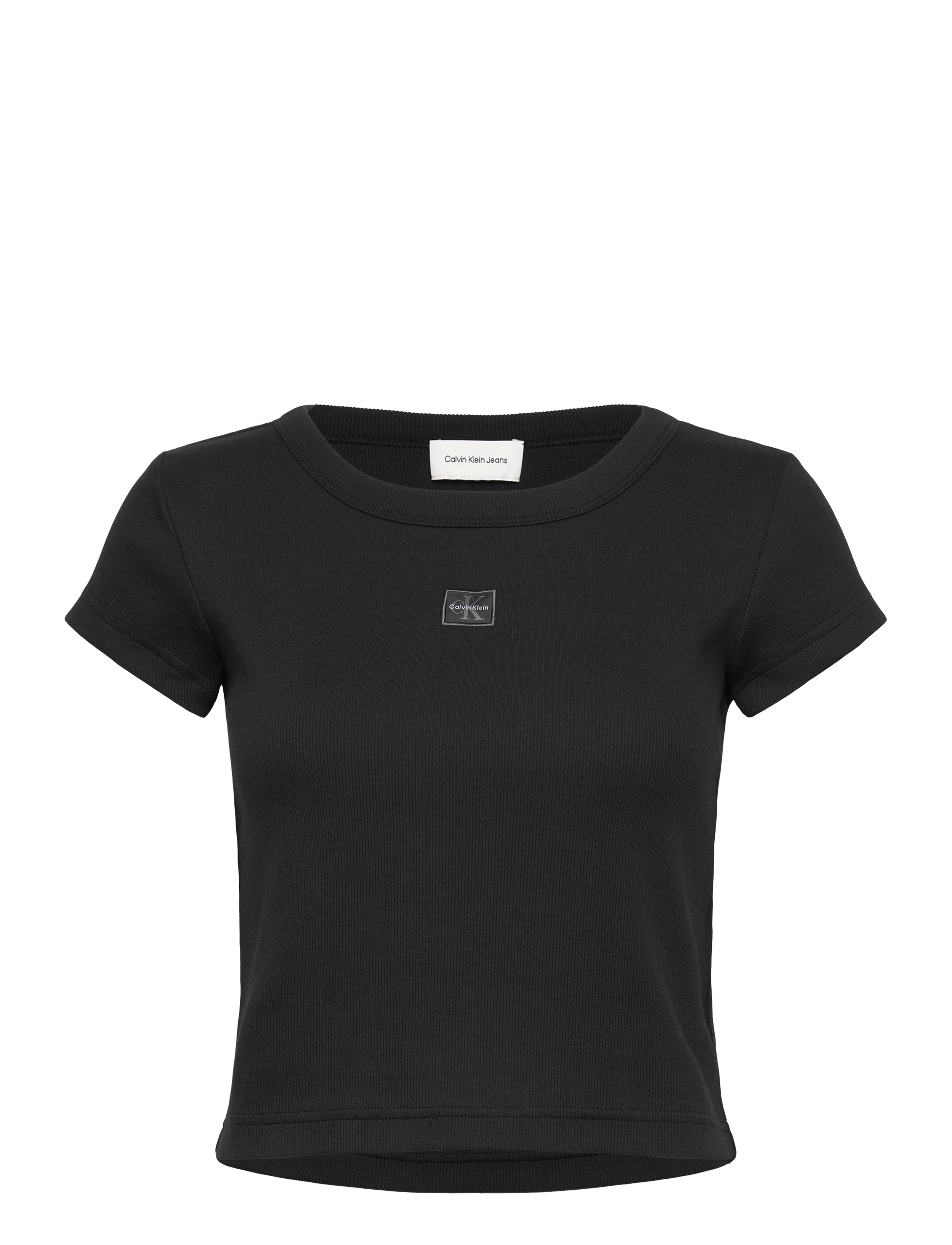 Calvin Klein Jeans A- WOVEN LABEL 2X2 RIB BABY TEE - Calvin Klein - BLACK / black
