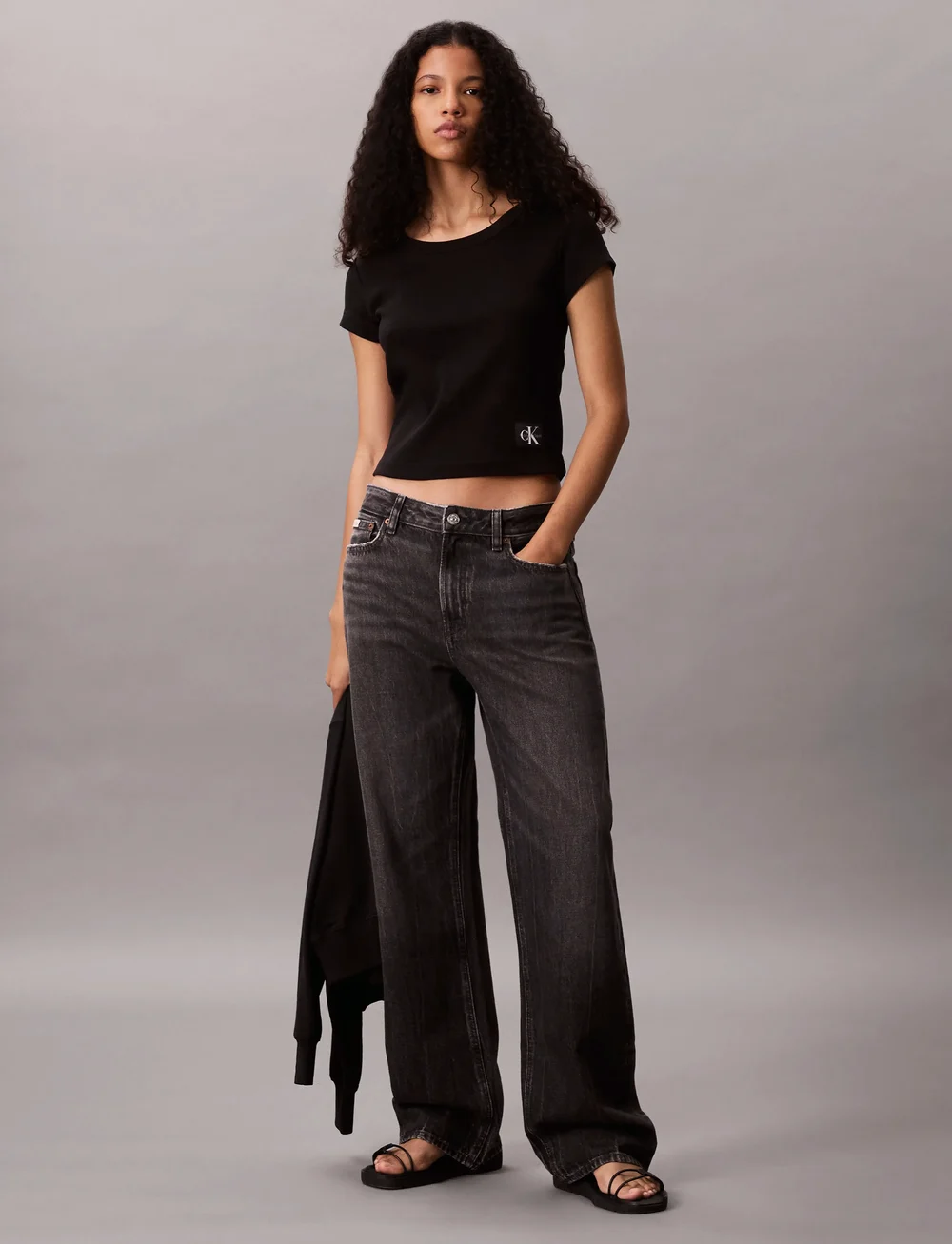 Calvin Klein Jeans - A- WOVEN LABEL 2X2 RIB BABY TEE - t-shirts - black - 3