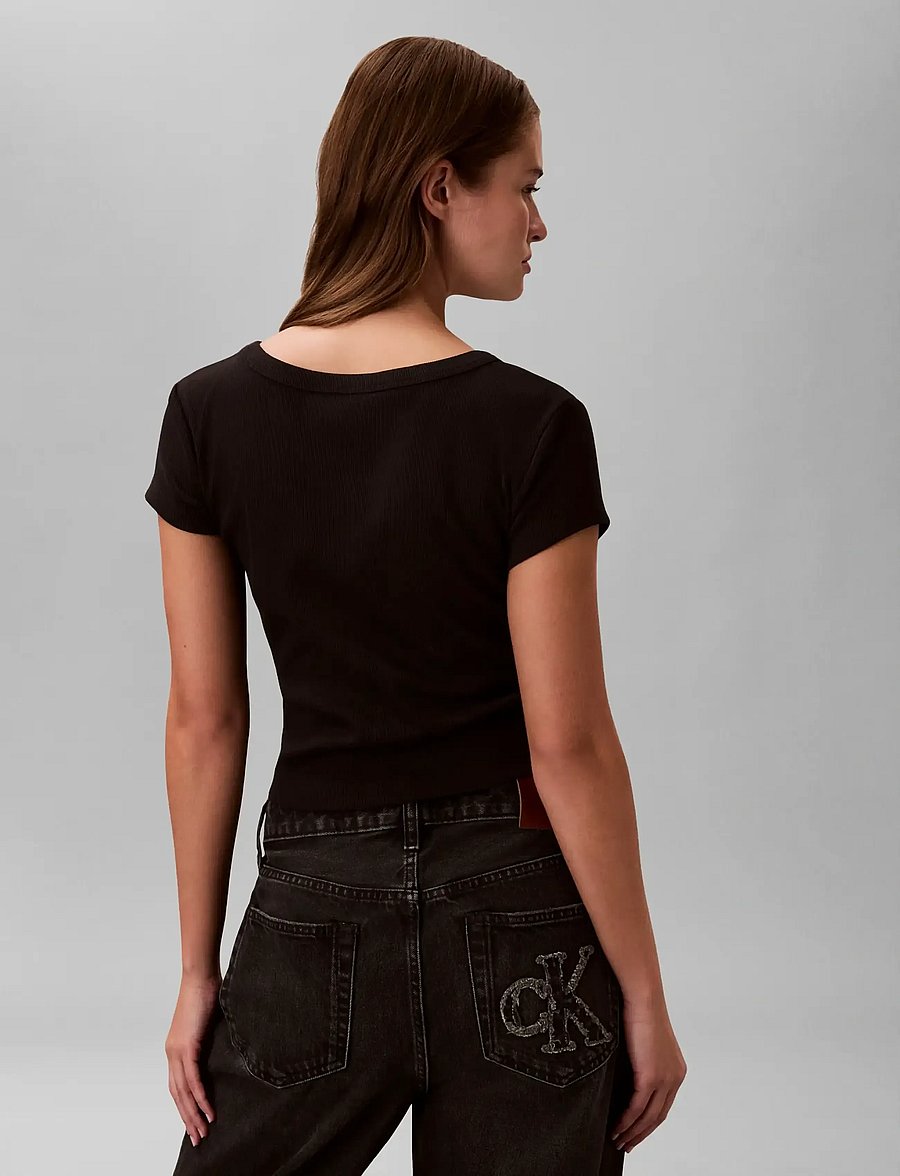 Calvin Klein Jeans - SS HERITAGE LABEL BABY TEE - lühikesed topid - black - 3