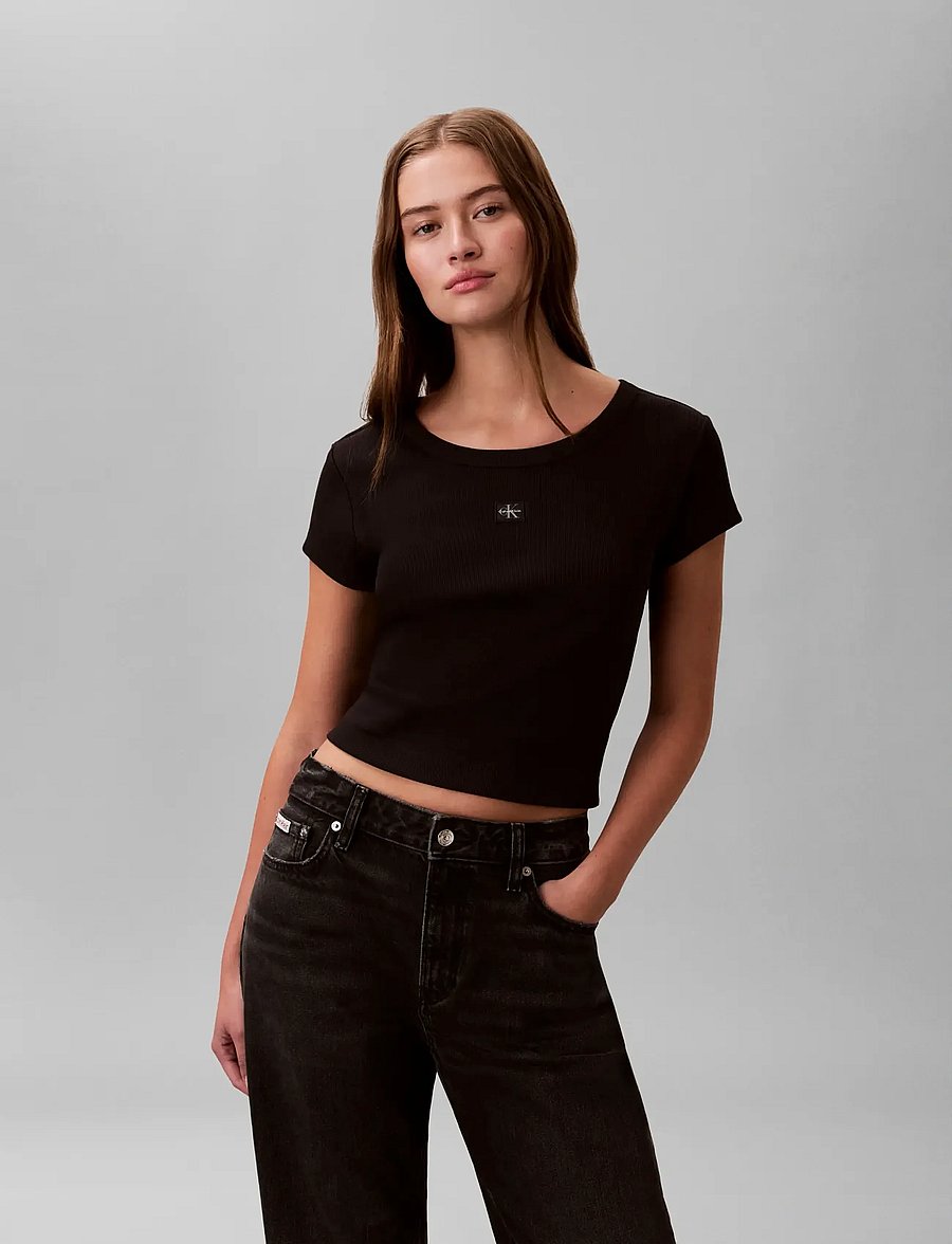 Calvin Klein Jeans - SS HERITAGE LABEL BABY TEE - lühikesed topid - black - 4