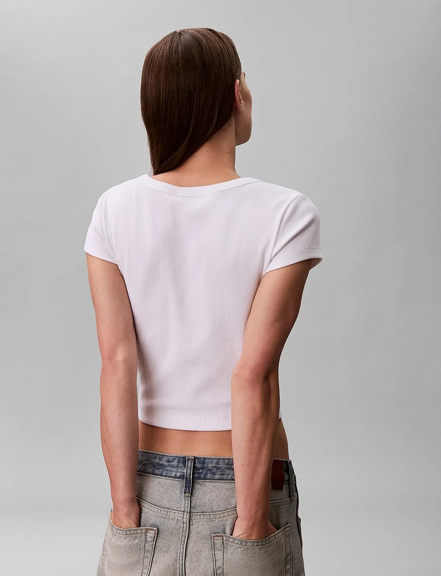 Calvin Klein Jeans - SS HERITAGE LABEL BABY TEE - lühikesed topid - bright white - 2