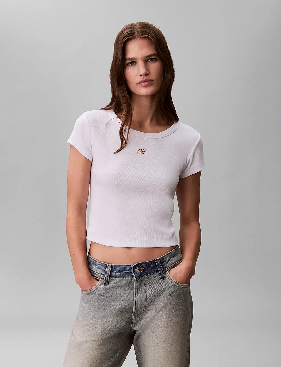 Calvin Klein Jeans - SS HERITAGE LABEL BABY TEE - lühikesed topid - bright white - 3