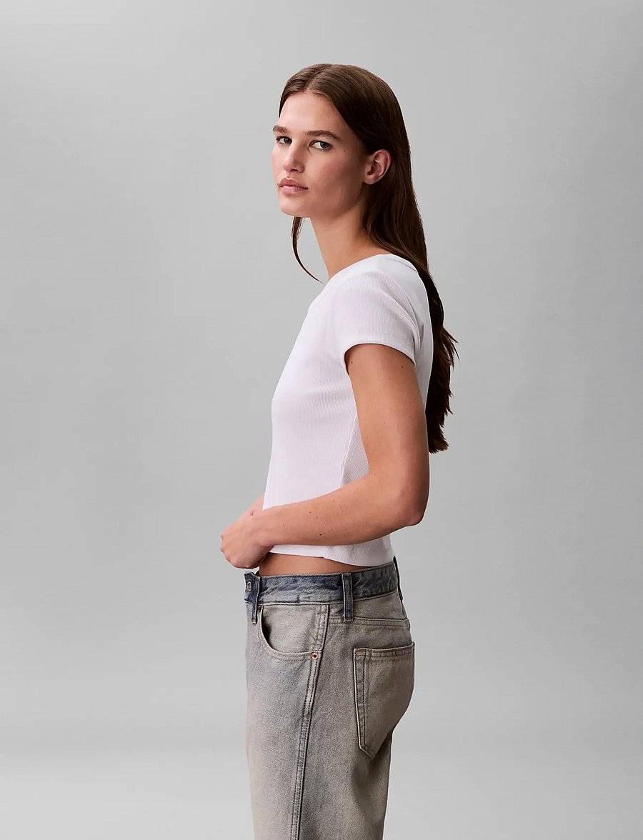 Calvin Klein Jeans - SS HERITAGE LABEL BABY TEE - lühikesed topid - bright white - 5