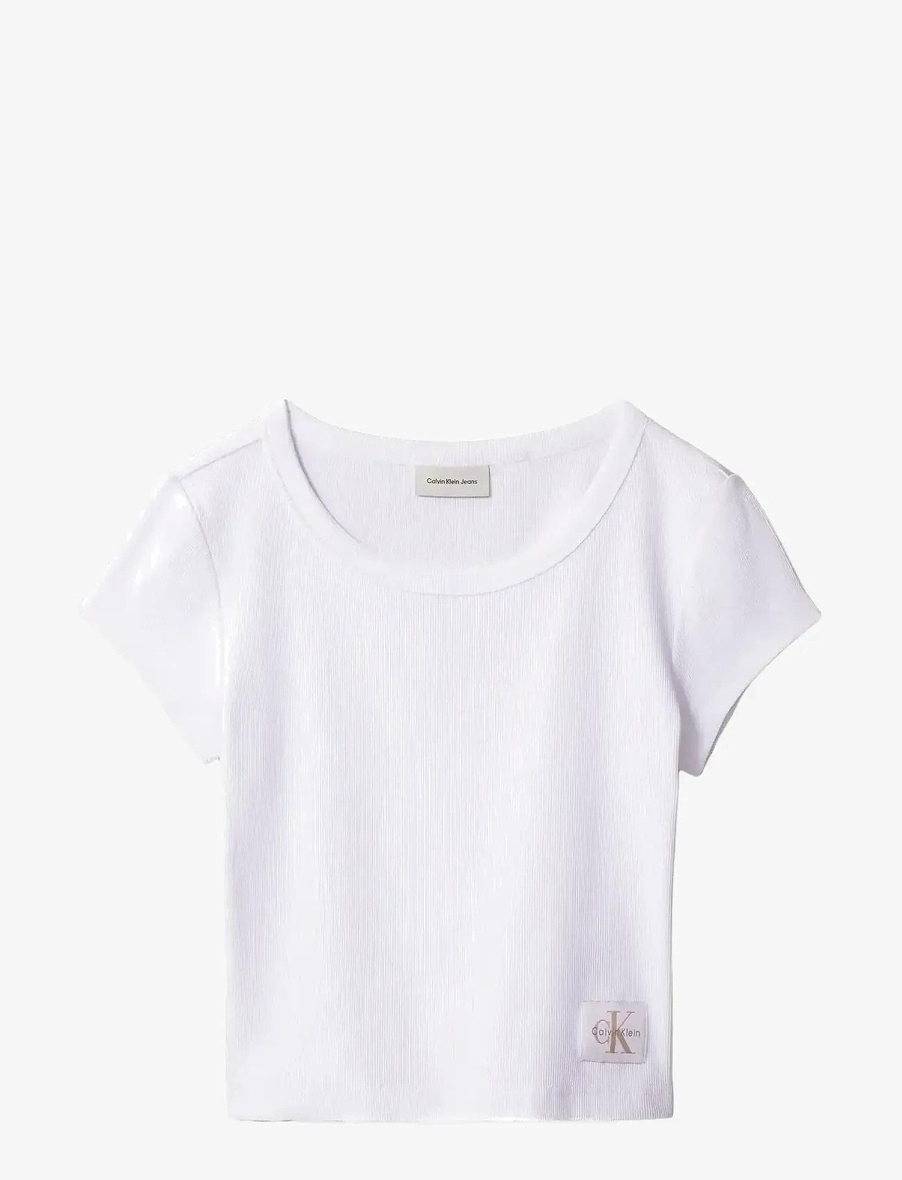 Calvin Klein Jeans - A- WOVEN LABEL 2X2 RIB BABY TEE - crop tops - brilliant white - 1