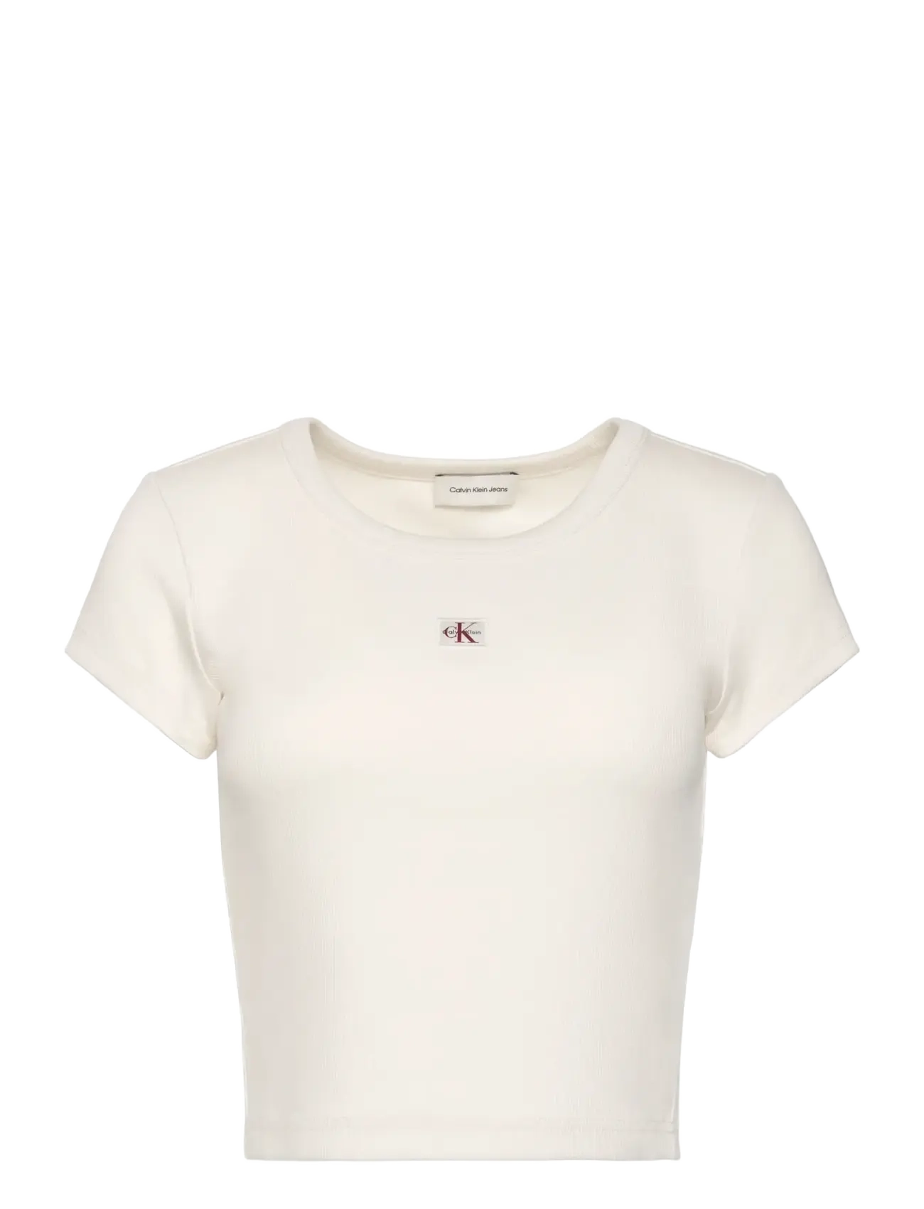 Calvin Klein Jeans A- WOVEN LABEL 2X2 RIB BABY TEE - Calvin Klein - CALICO / cream