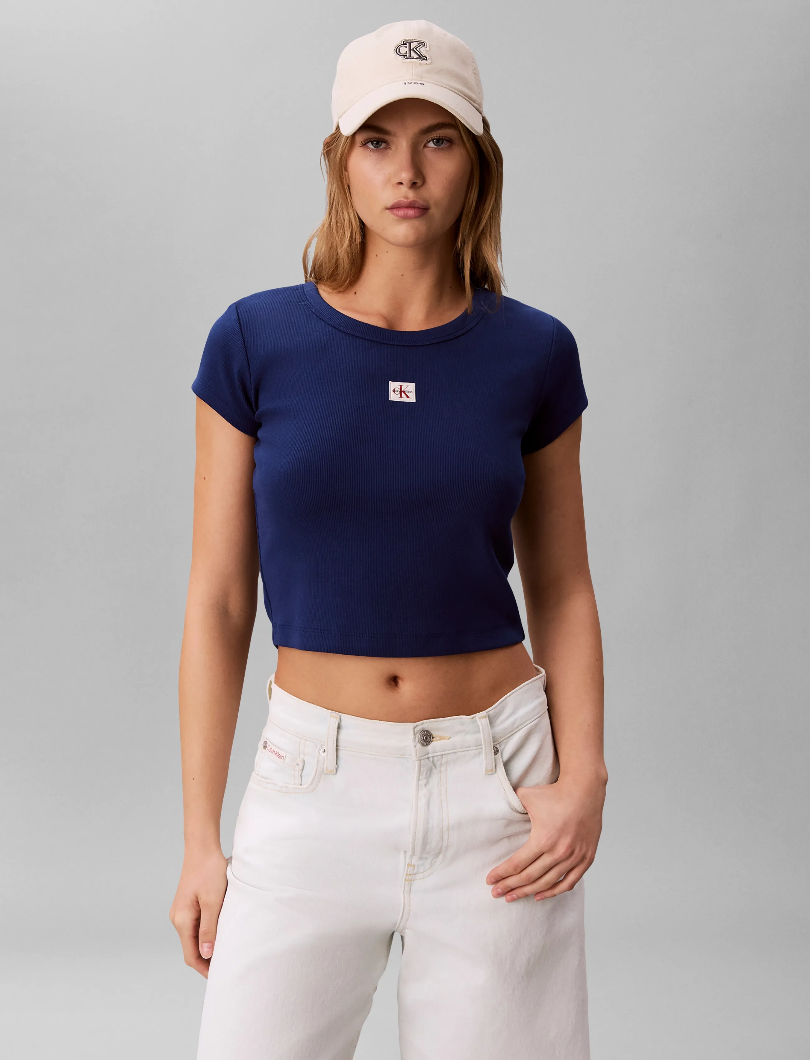Calvin Klein Jeans SS HERITAGE LABEL BABY TEE - Crop Tops - ESTATE BLUE / navy