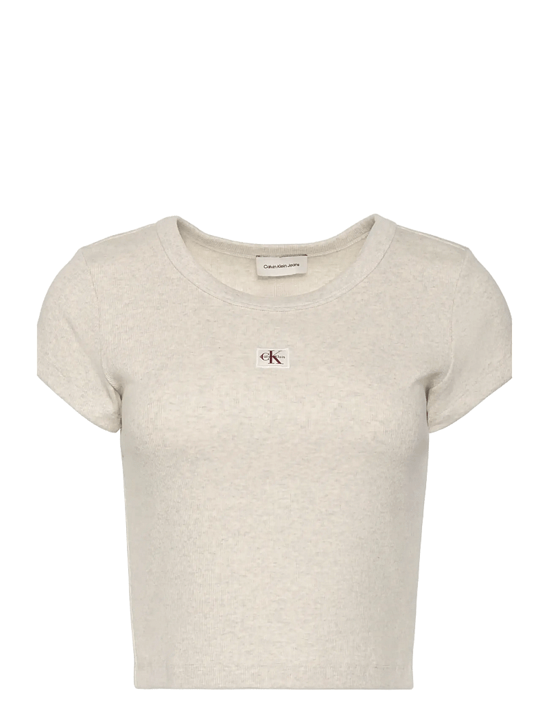 Calvin Klein Jeans - A- WOVEN LABEL 2X2 RIB BABY TEE - crop tops - vanilla heather - 1