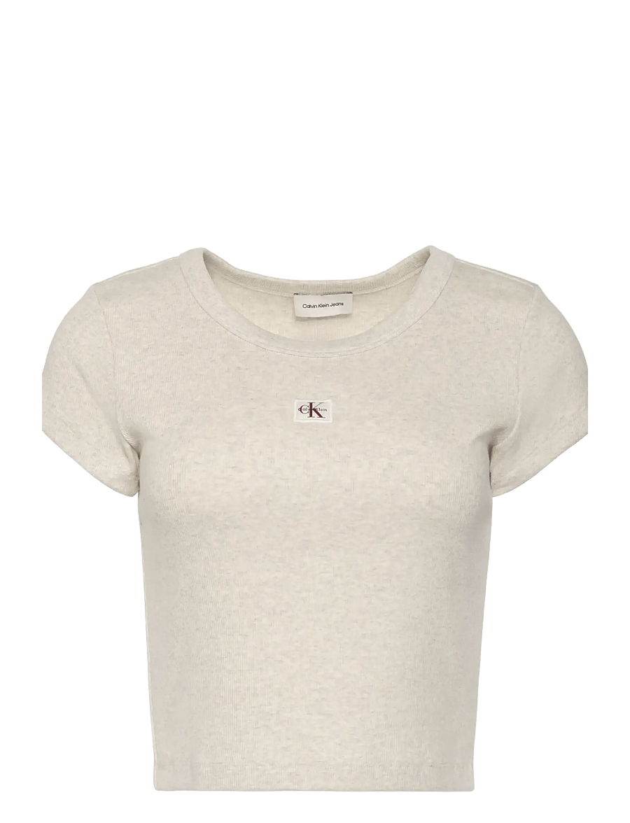 Calvin Klein Jeans - SS HERITAGE LABEL BABY TEE - crop tops - vanilla heather - 1