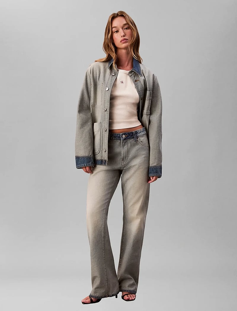 Calvin Klein Jeans - A- WOVEN LABEL 2X2 RIB BABY TEE - crop tops - vanilla heather - 3