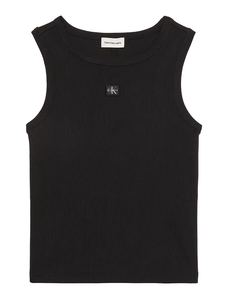 Calvin Klein Jeans - WOVEN LABEL 2X2 BABY RIB TANK - linnen - black - 1